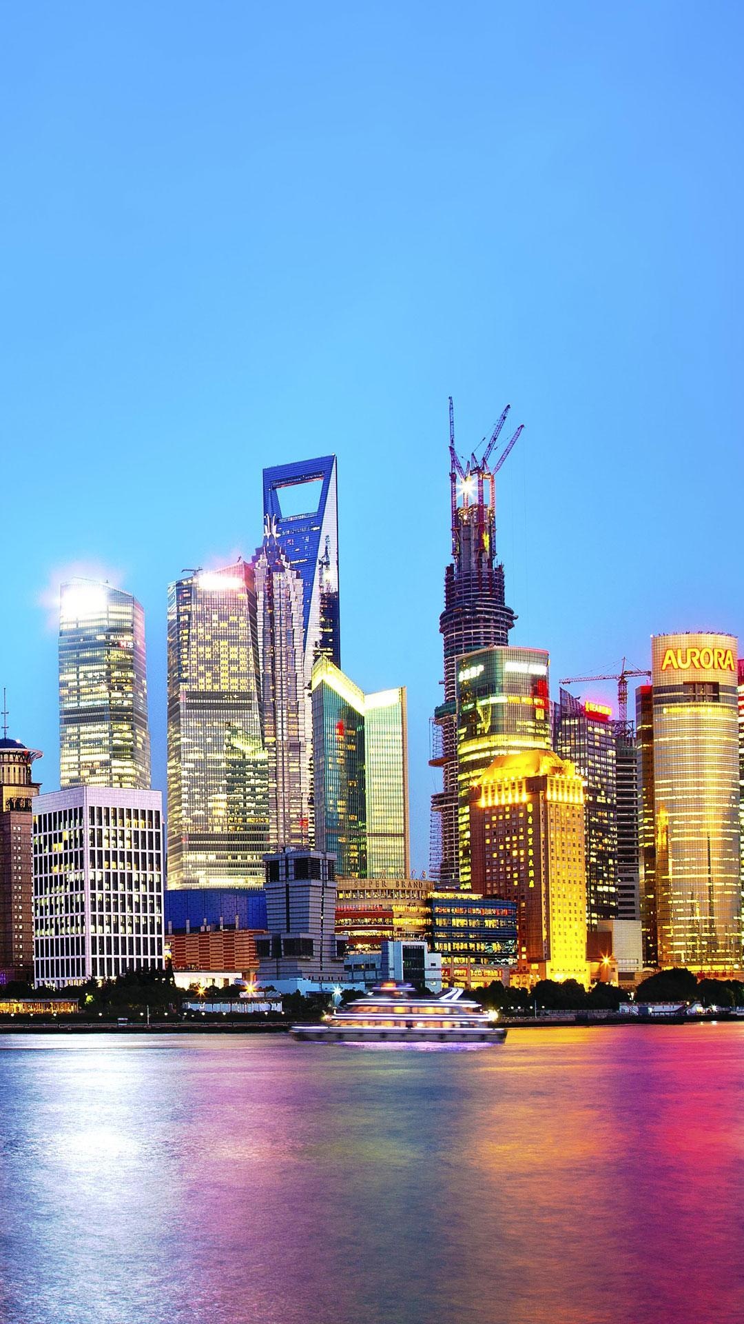 Shanghai World Financial Center, Panoramic wallpapers, Shanghai cityscape, Spectacular view, 1080x1920 Full HD Phone
