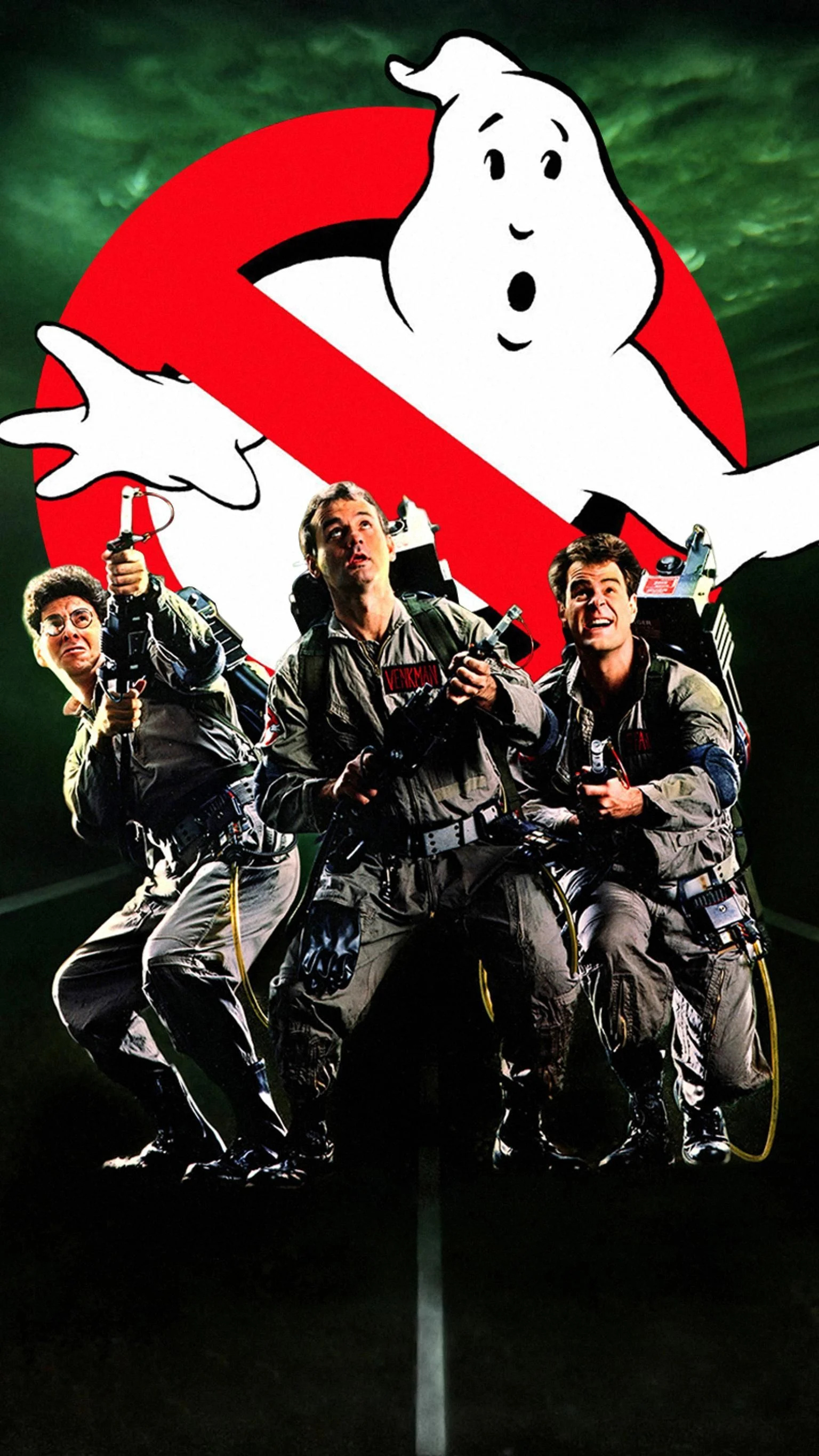 Ghostbusters: A 1984 American supernatural comedy film directed and produced by Ivan Reitman and written by Dan Aykroyd and Harold Ramis. 1540x2740 HD Background.