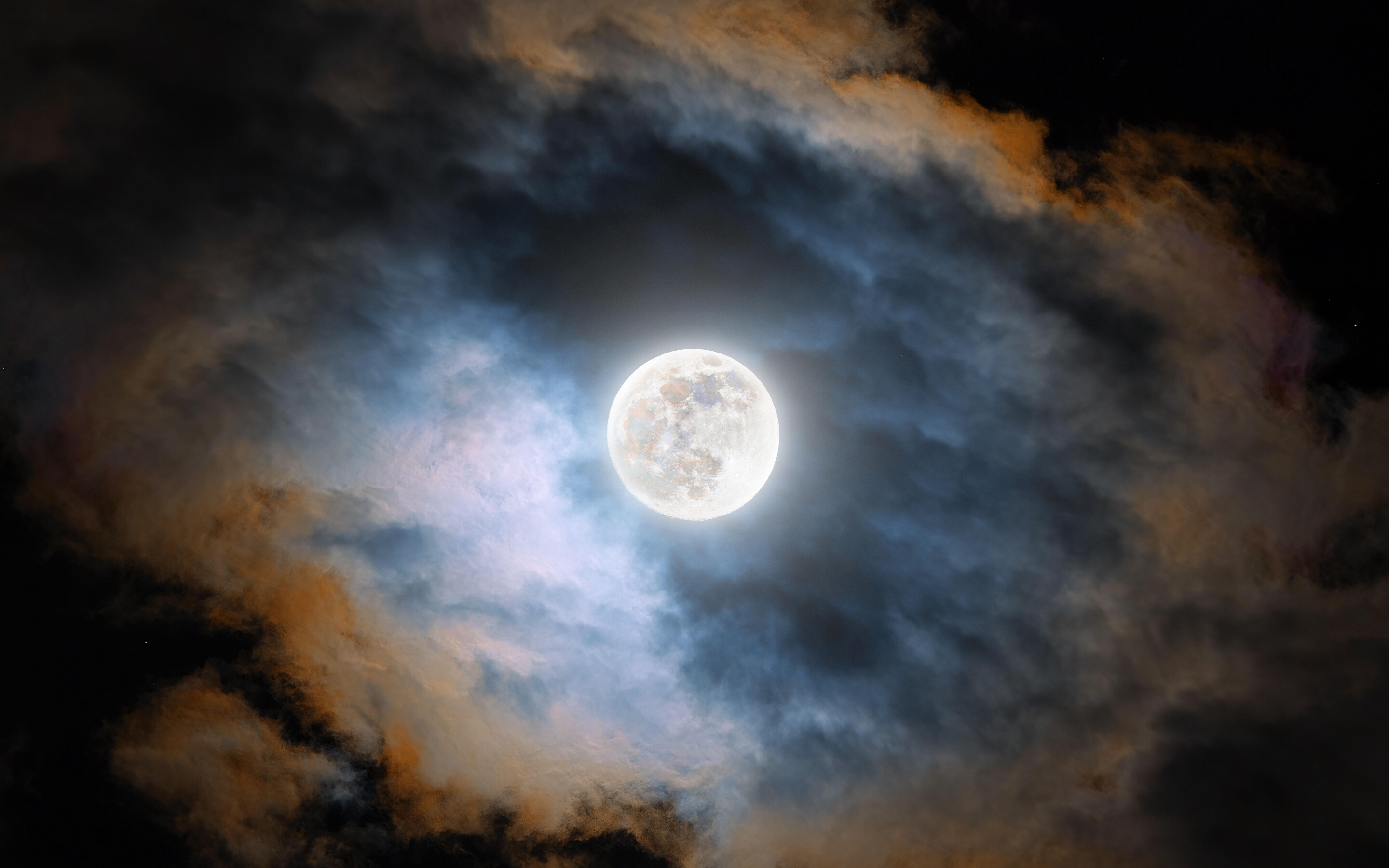 Moonlight: Night, Clouds, Darkness, Glowing moon. 2880x1800 HD Background.