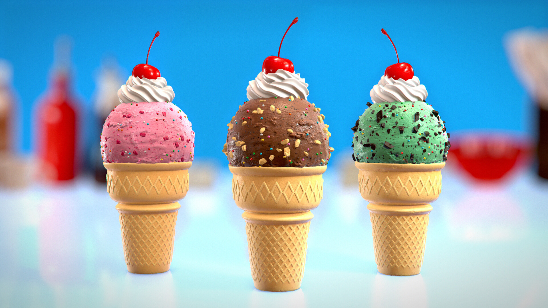 Artistic ice cream cones, Creative designs, Vibrant colors, Food art, 1920x1080 Full HD Desktop