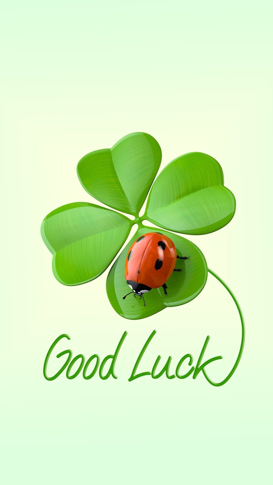 Good Luck: A ladybug on a four-leaf clover, Symbolic, Prosperity sings. 1080x1920 Full HD Wallpaper.