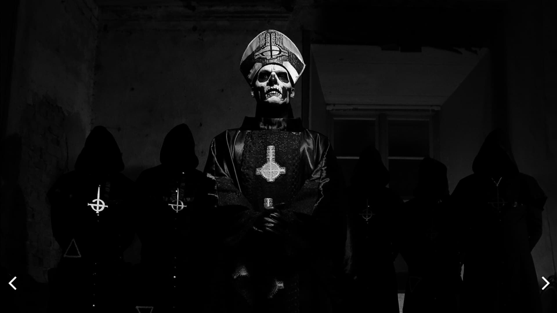 Ghost (Band): A member of the Group of Nameless Ghouls, A Ghoul Writer, Cardinal Copia. 1920x1080 Full HD Background.