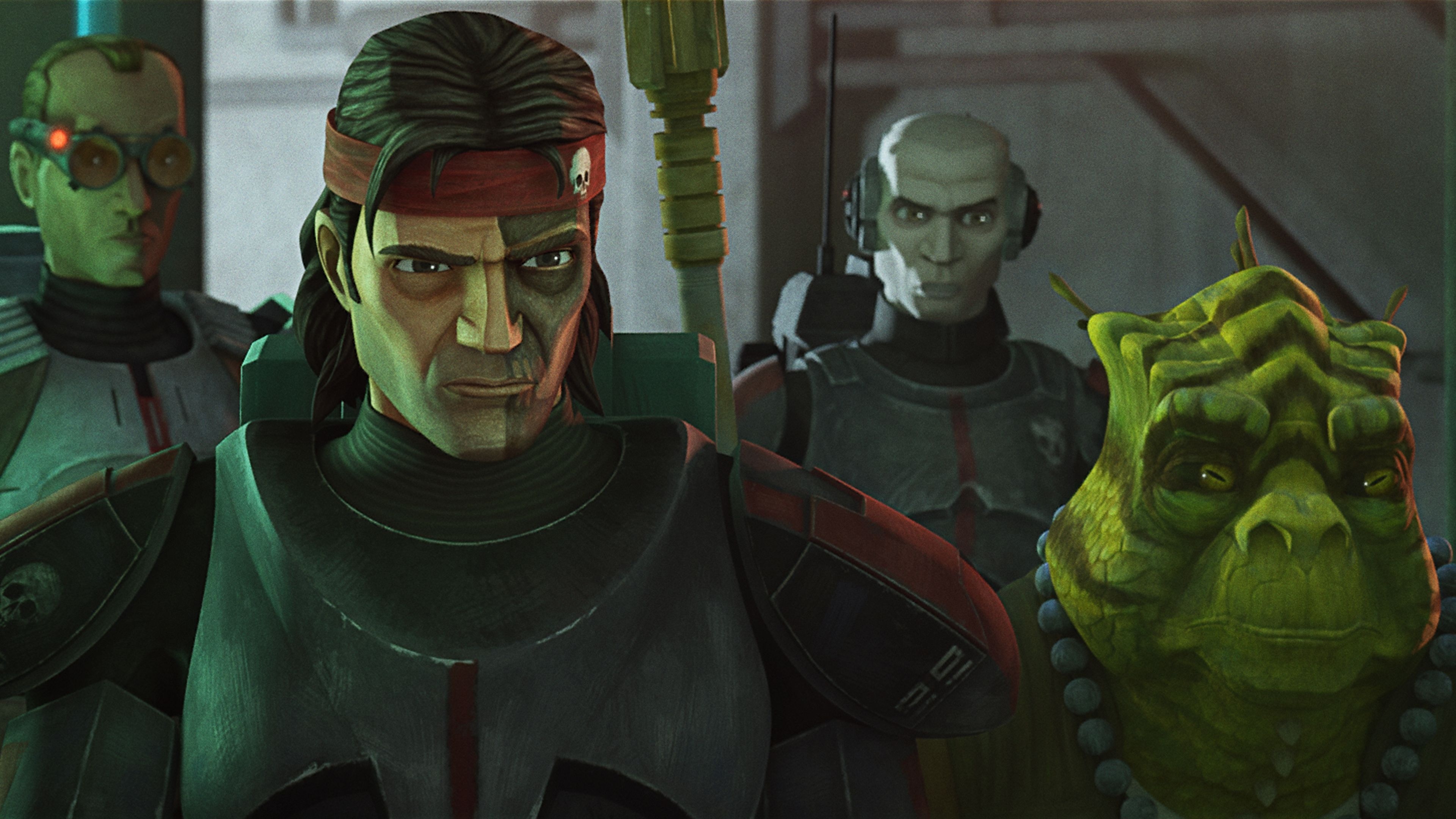 Star Wars: The Bad Batch: Battle Scars, Echo, Hunter, Tech, Cid, Clone Troopers. 3840x2160 4K Background.