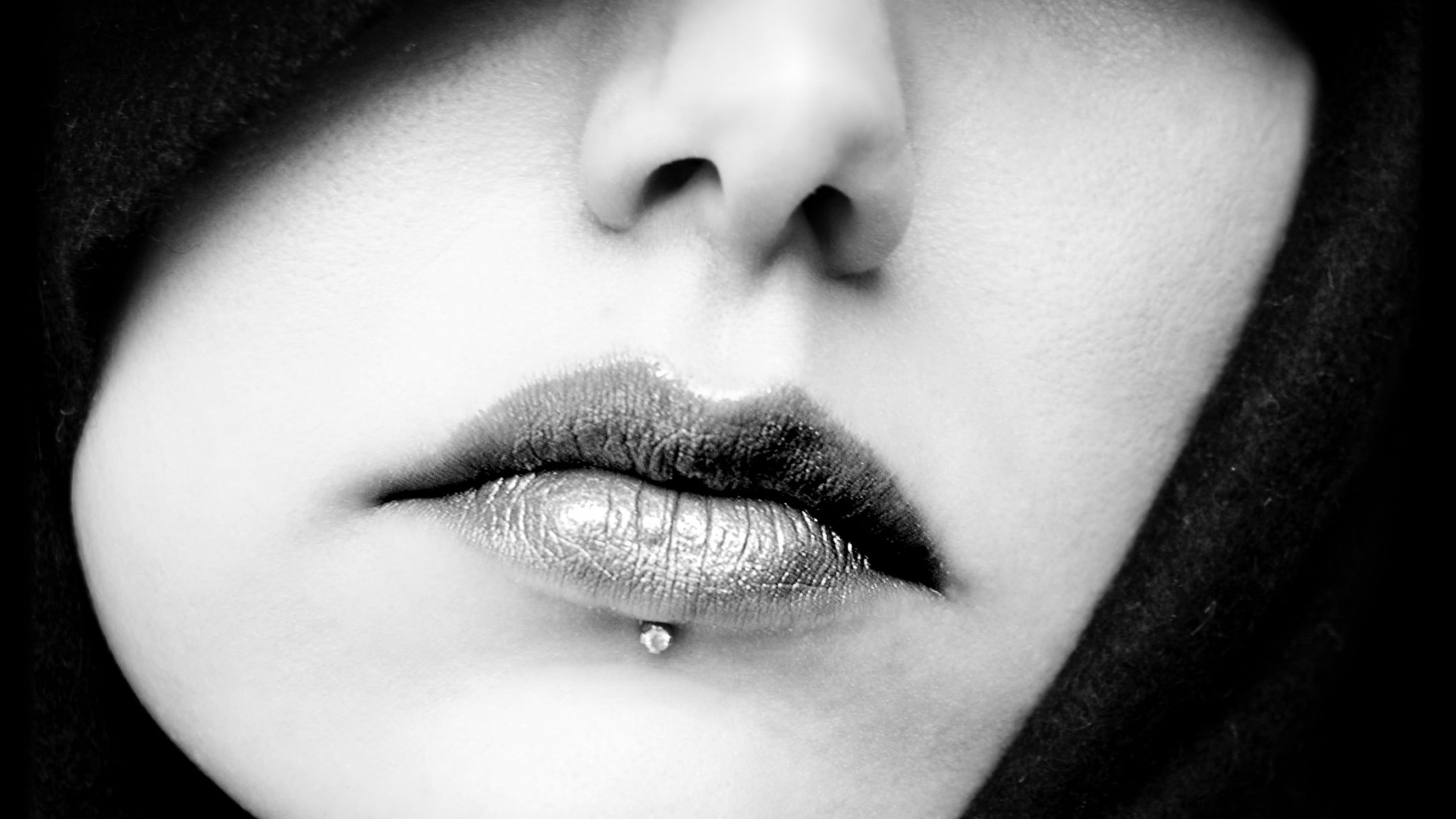 Grayscale photography, Woman with piercing, High-resolution download, 1920x1080 Full HD Desktop