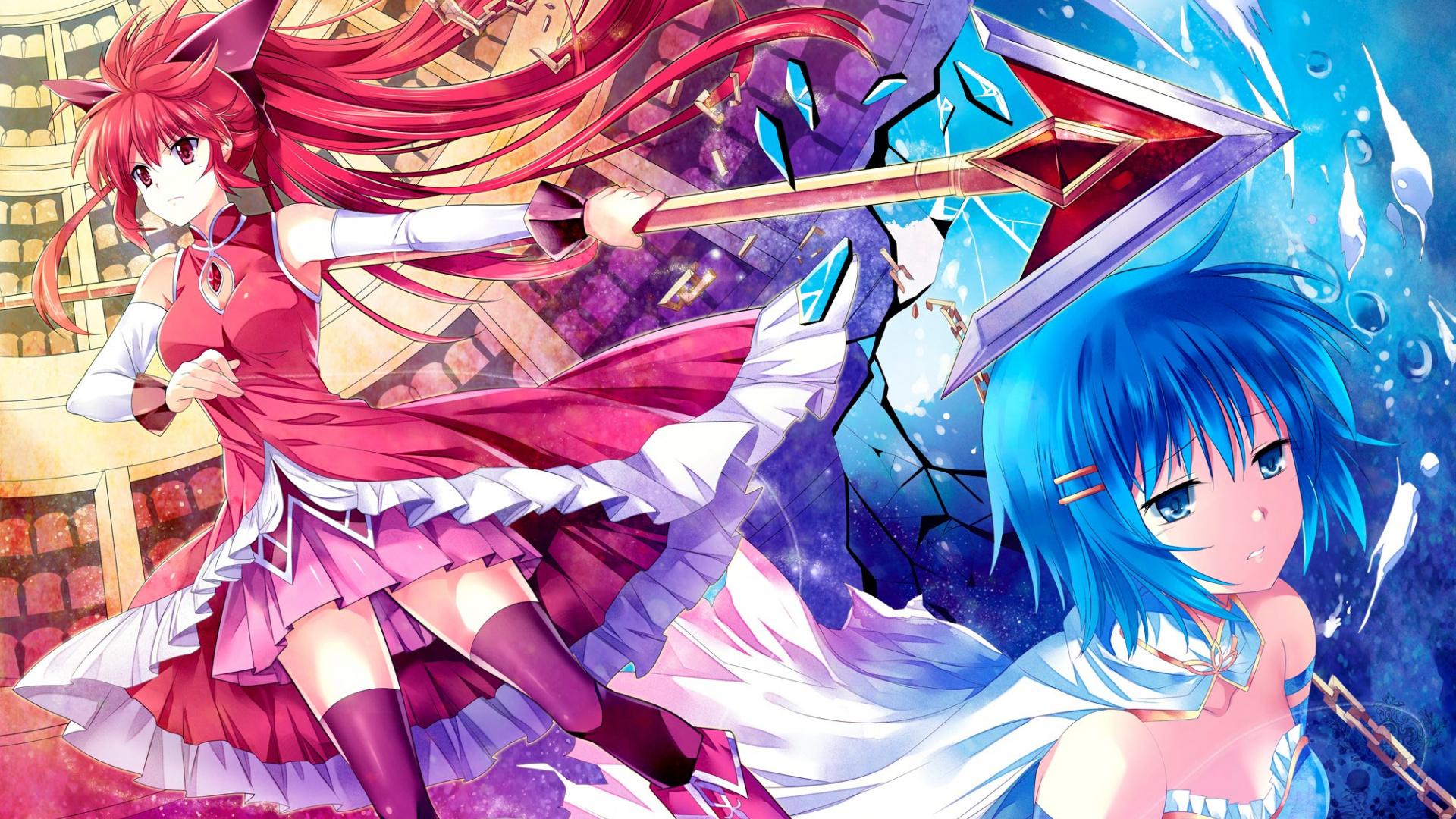 Madoka Magica anime, Red and blue, Anime girls, Desktop pictures, 1920x1080 Full HD Desktop