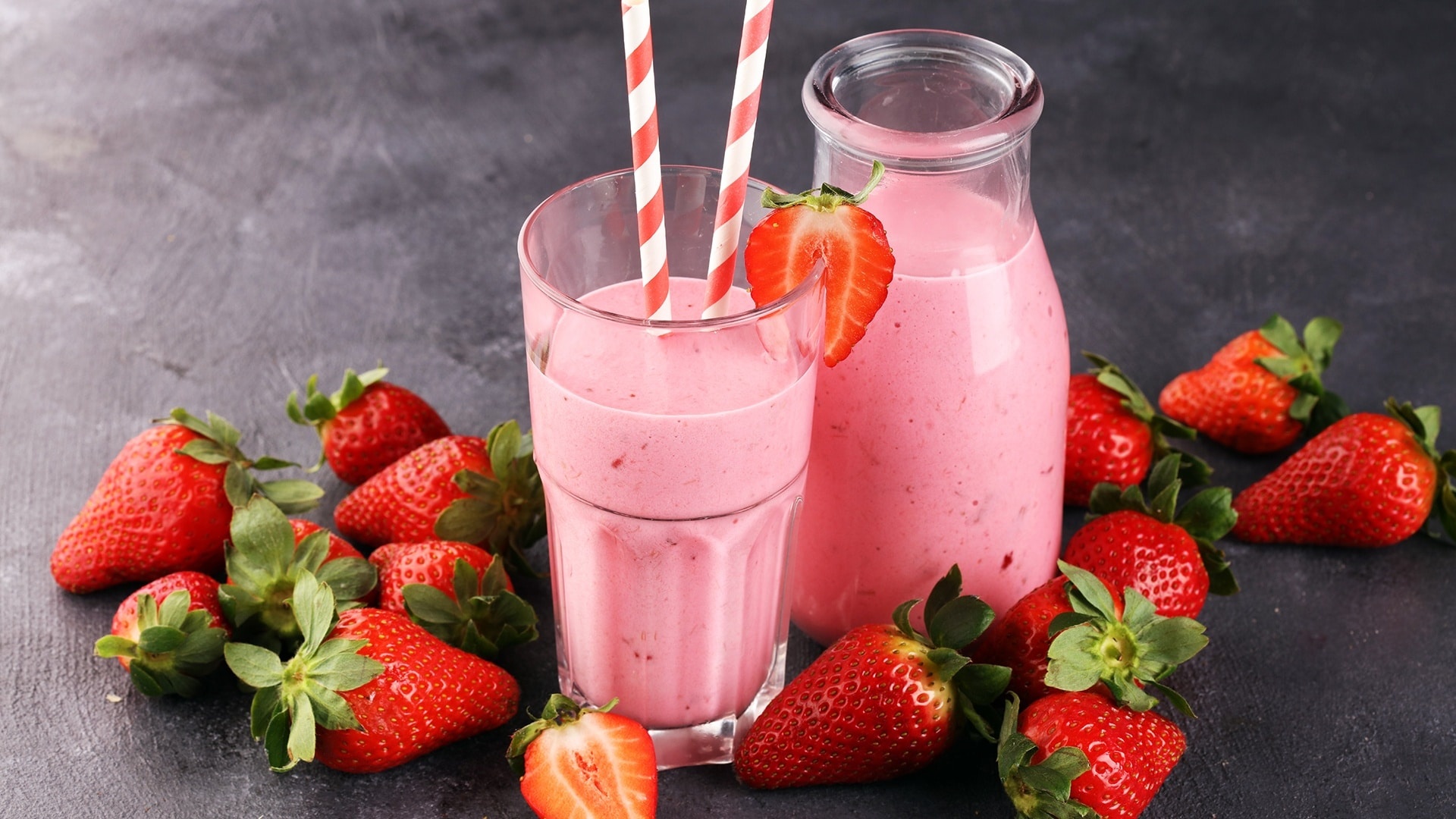 Milkshake: Strawberry drink made of milk, Natural foods. 1920x1080 Full HD Wallpaper.