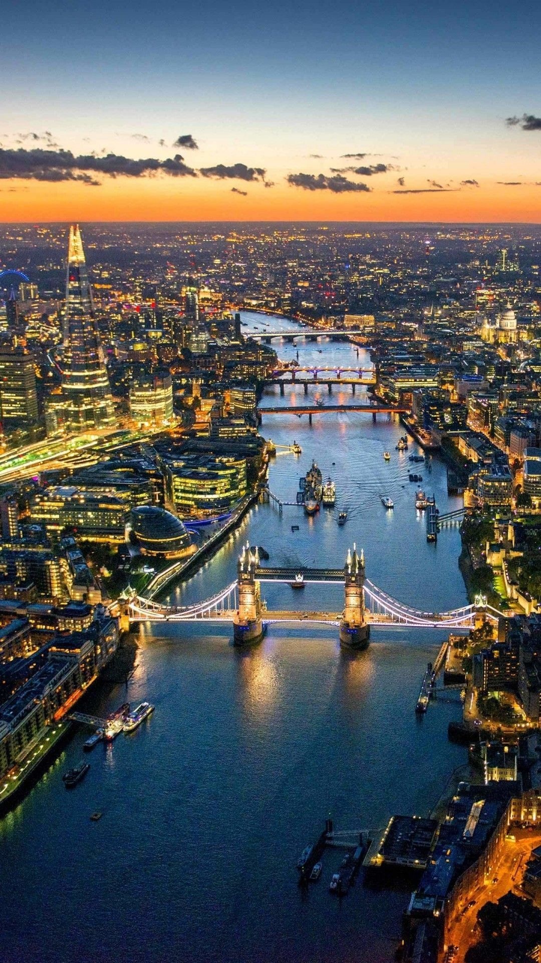The River Thames, Aerial wallpapers, London's beauty, London at night, 1080x1920 Full HD Handy