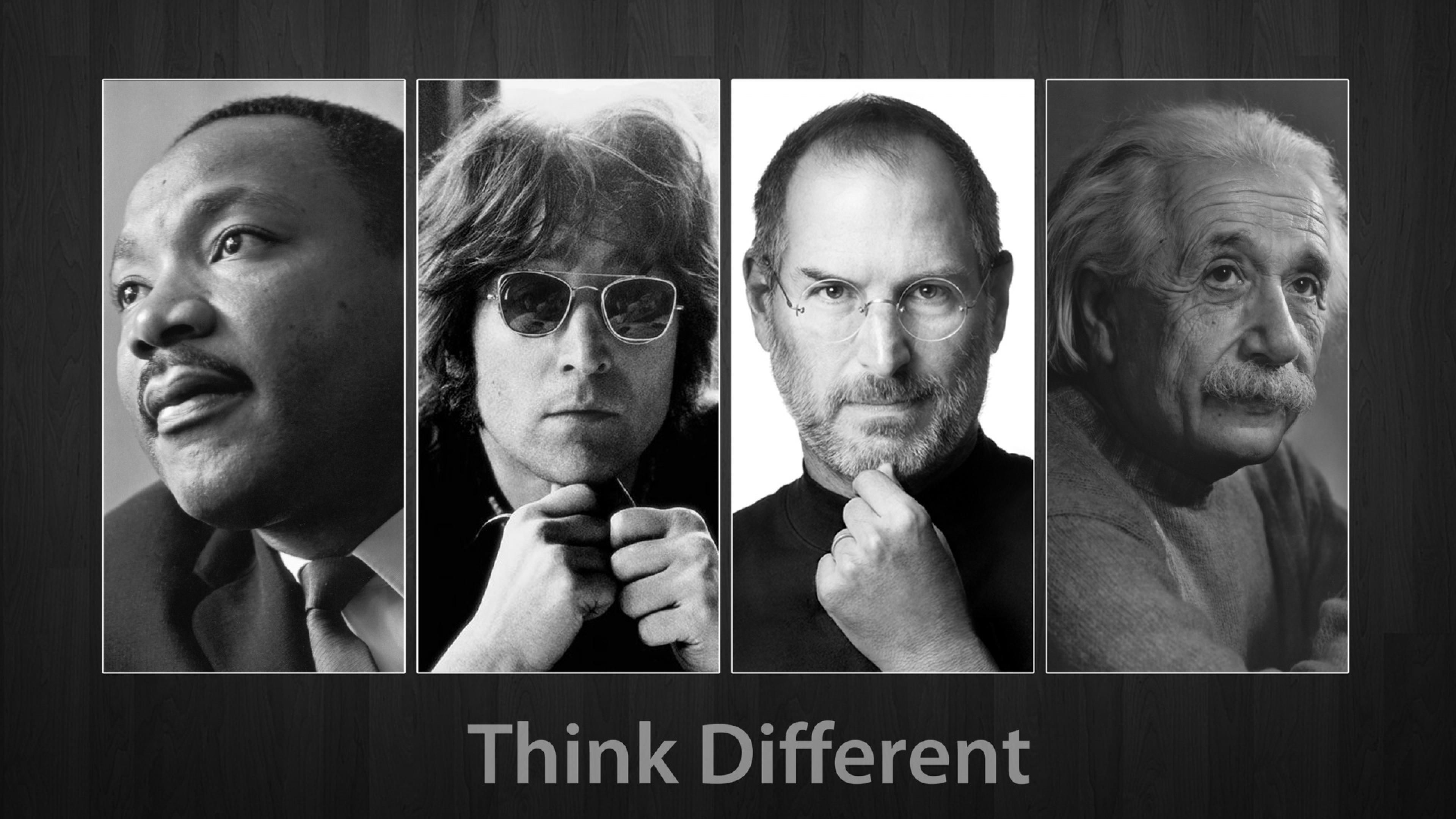 Einstein: Steve Jobs,  Albert Einstein, Martin Luther King, John Lennon, Monochrome. 3840x2160 4K Background.