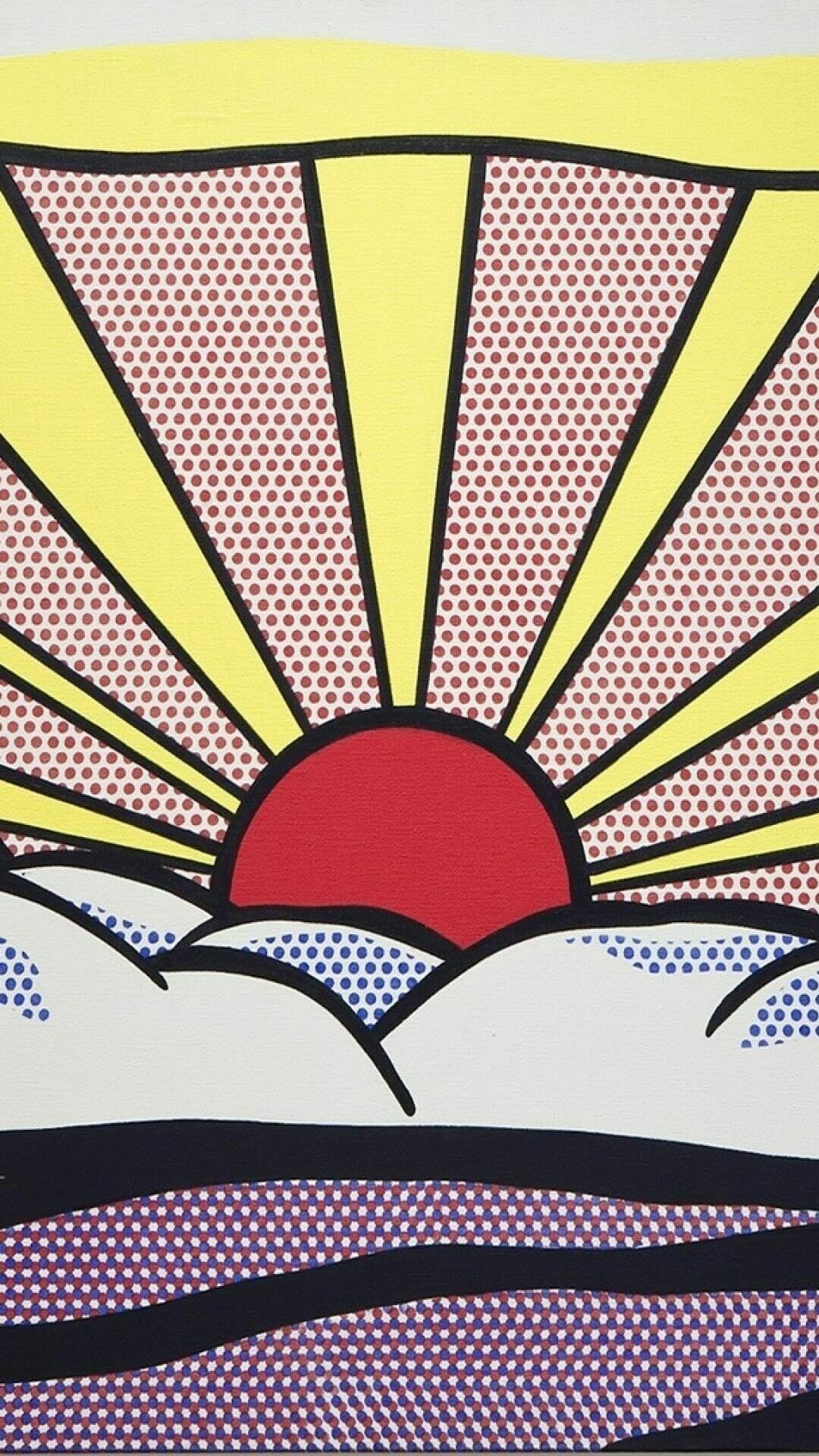 Pop Art: Animated Sunrise by Roy Lichtenstein, Illustration. 1080x1920 Full HD Wallpaper.