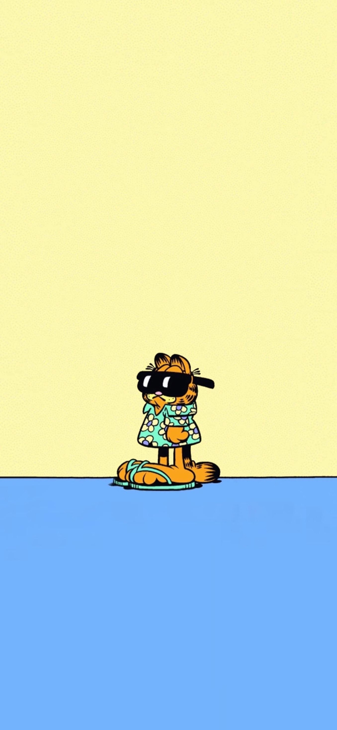 Summer Garfield comic, Minimalist wallpaper, Tech-themed, Seasonal delight, 1190x2560 HD Phone