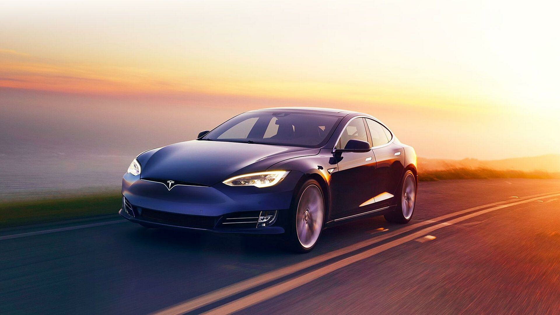Tesla Model S: The manufacturer of battery electric vehicles and plug-in electric vehicles, EV, 534 hp. 1920x1080 Full HD Background.