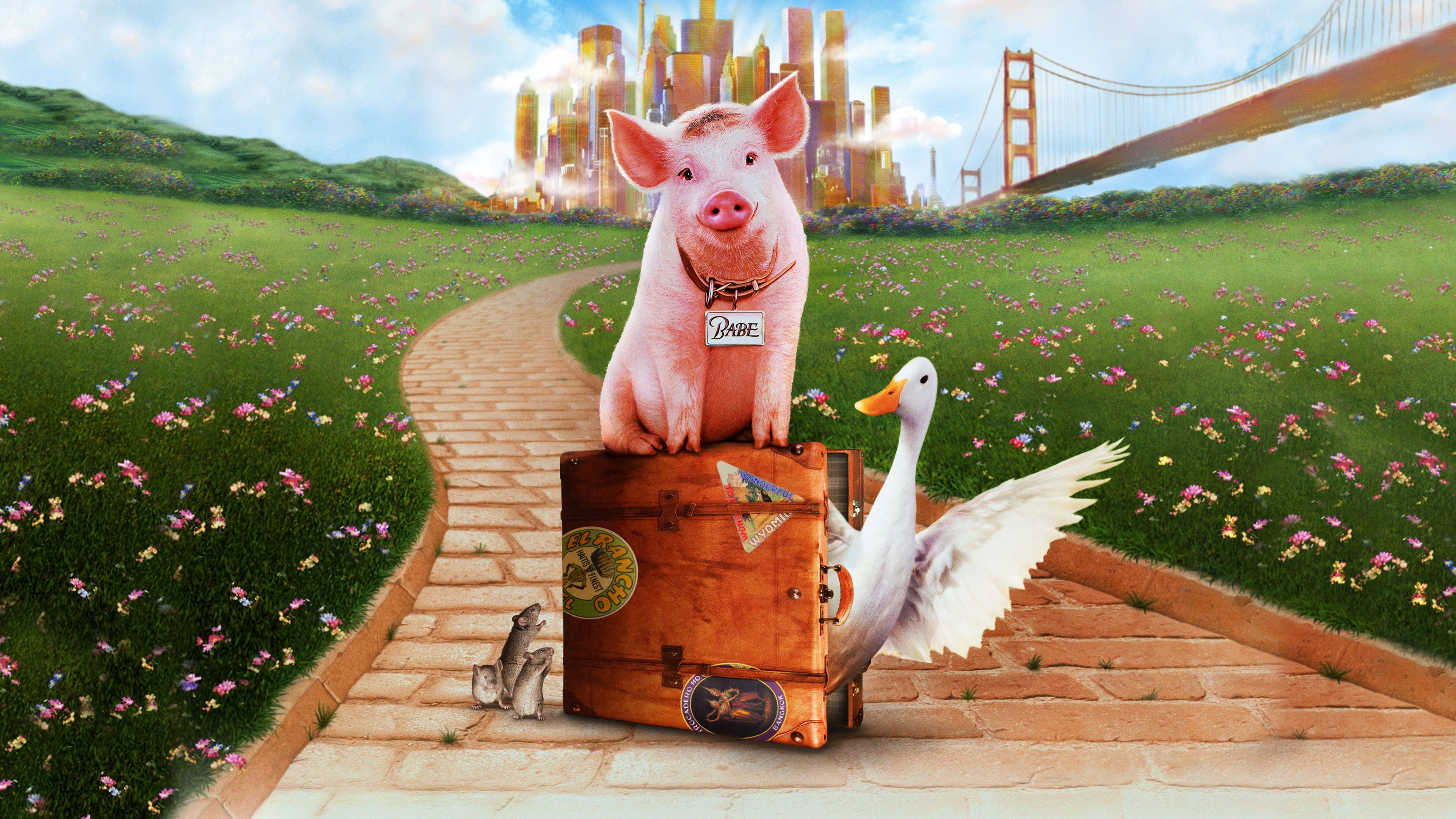 Pig in movies, Babe piggy, Urban adventure, Movie-inspired pig wallpaper, 3840x2160 4K Desktop