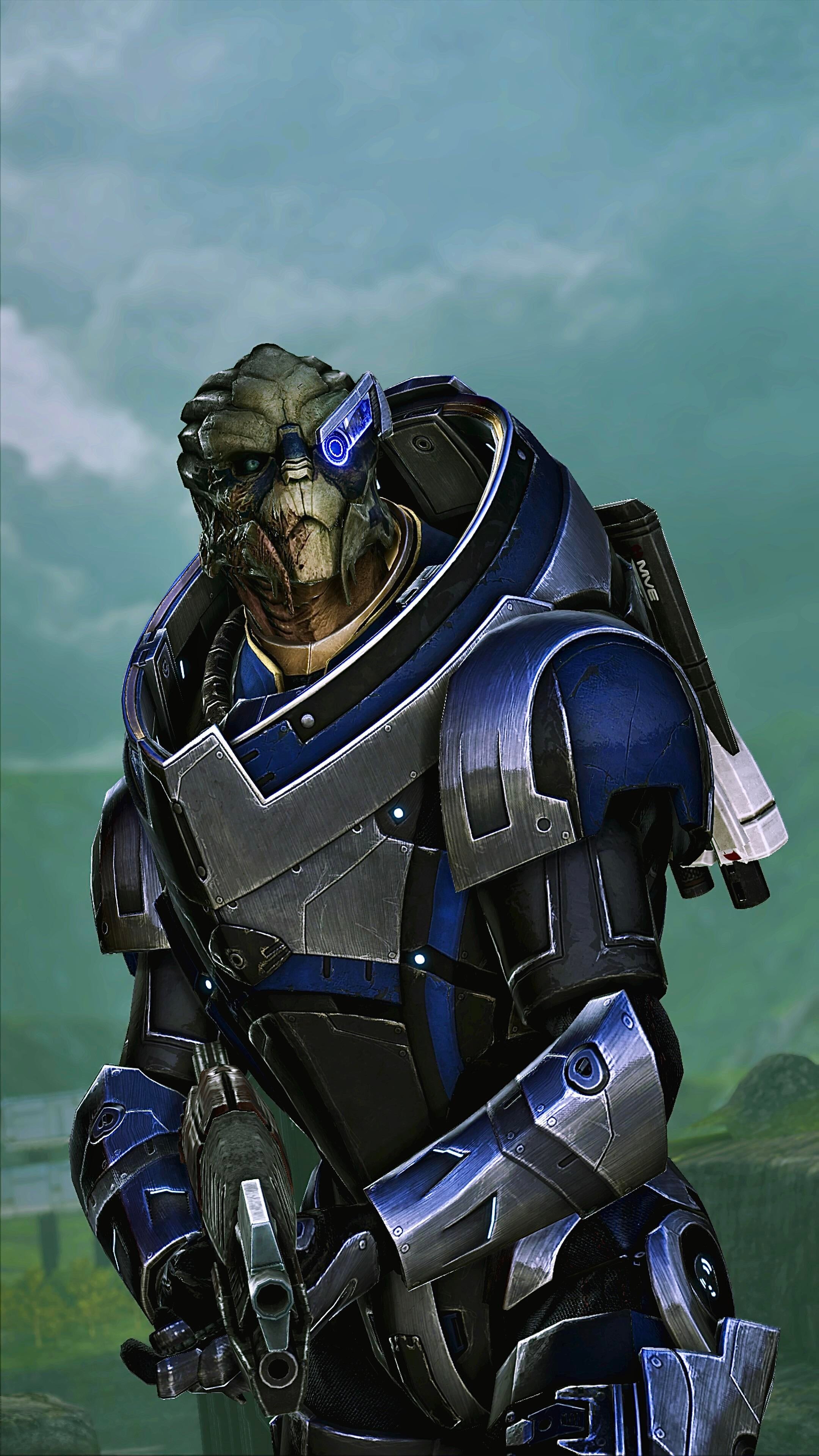 Garrus Vakarian: A tactical genius and infiltrator, A Turian Agent, Former C-Sec specialist from Palaven. 2160x3840 4K Background.