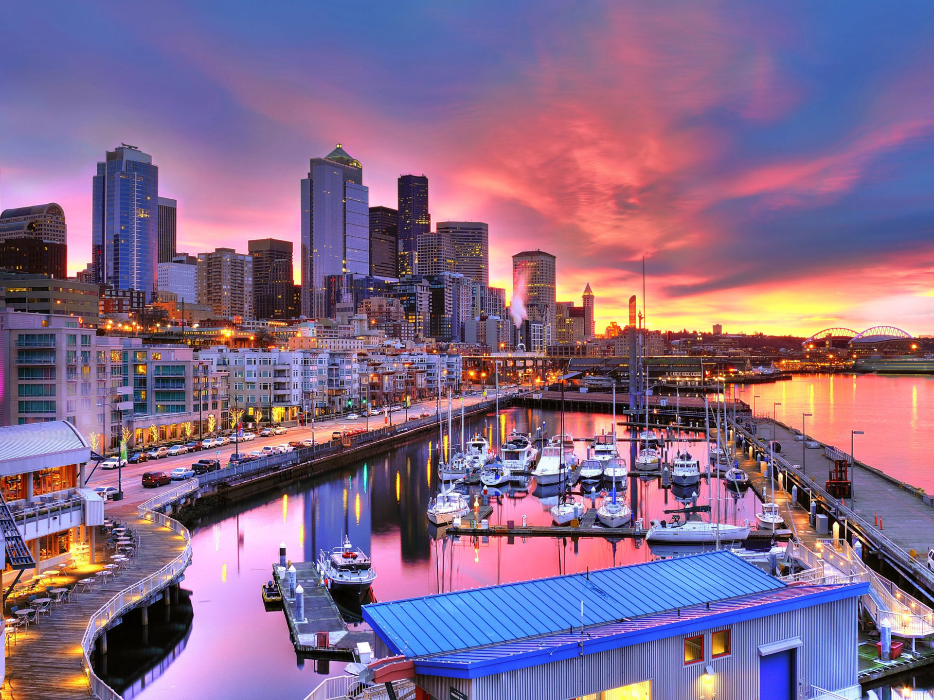 Seattle, Largest city in Washington State, Sunset twilight, Ultra HD desktop wallpapers, 1920x1440 HD Desktop