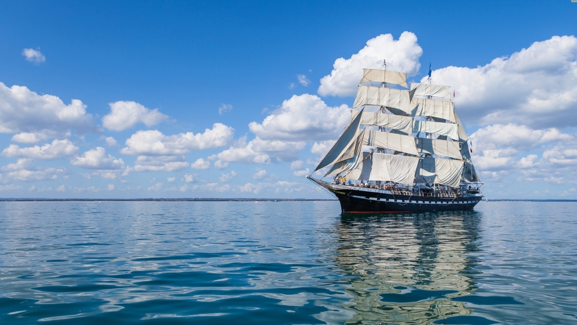 Windjammer: A ship with masts and sails, powered by the wind, A sea-going vessel. 1920x1080 Full HD Wallpaper.