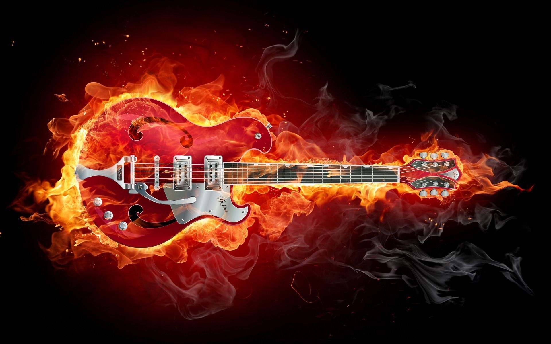 Guitar on fire, Fiery music, Rock and roll, collection, 1920x1200 HD Desktop