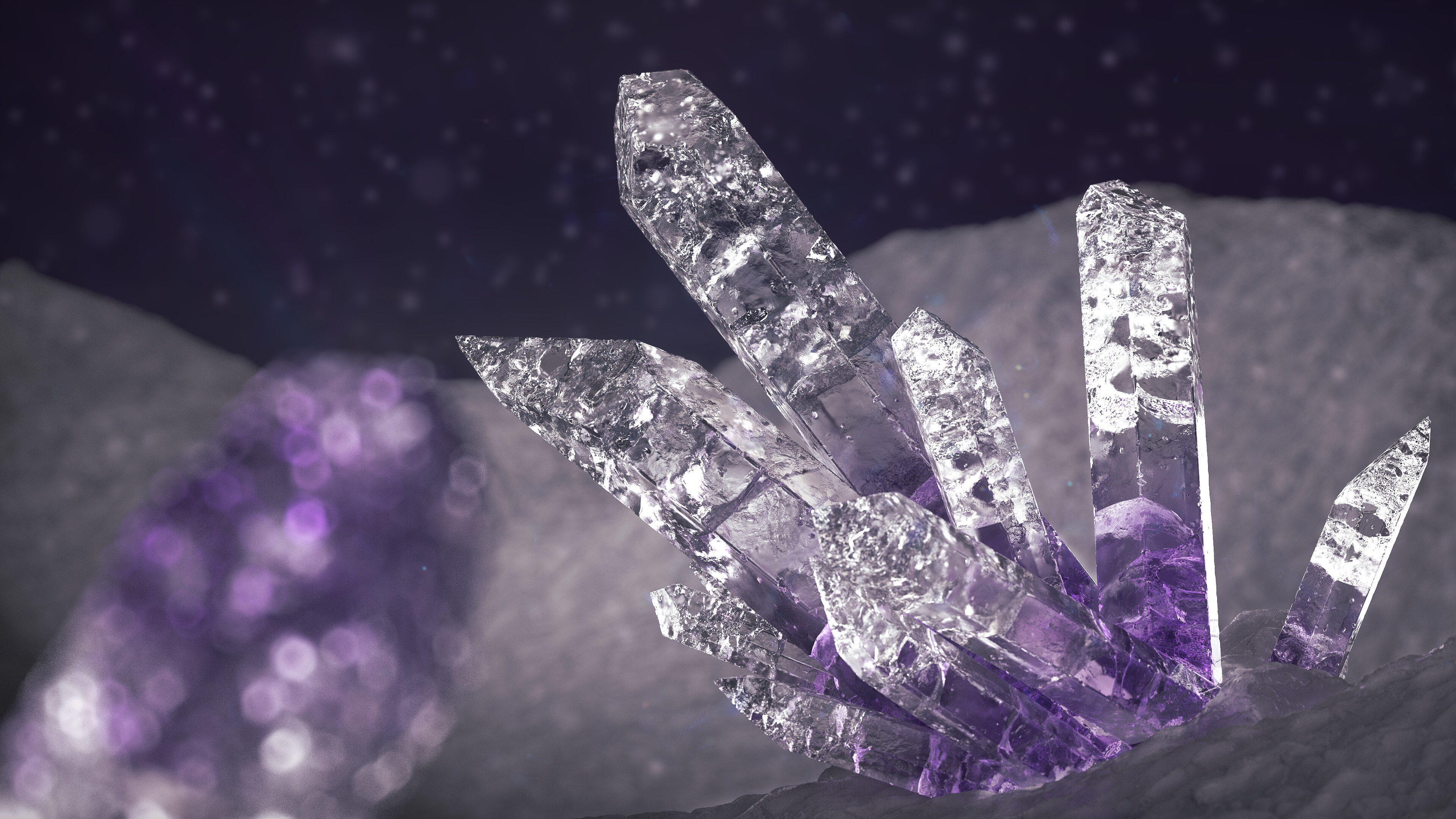 Gemstone: Crystals, A piece of mineral crystal which is used to make jewelry or other adornments. 3840x2160 4K Wallpaper.