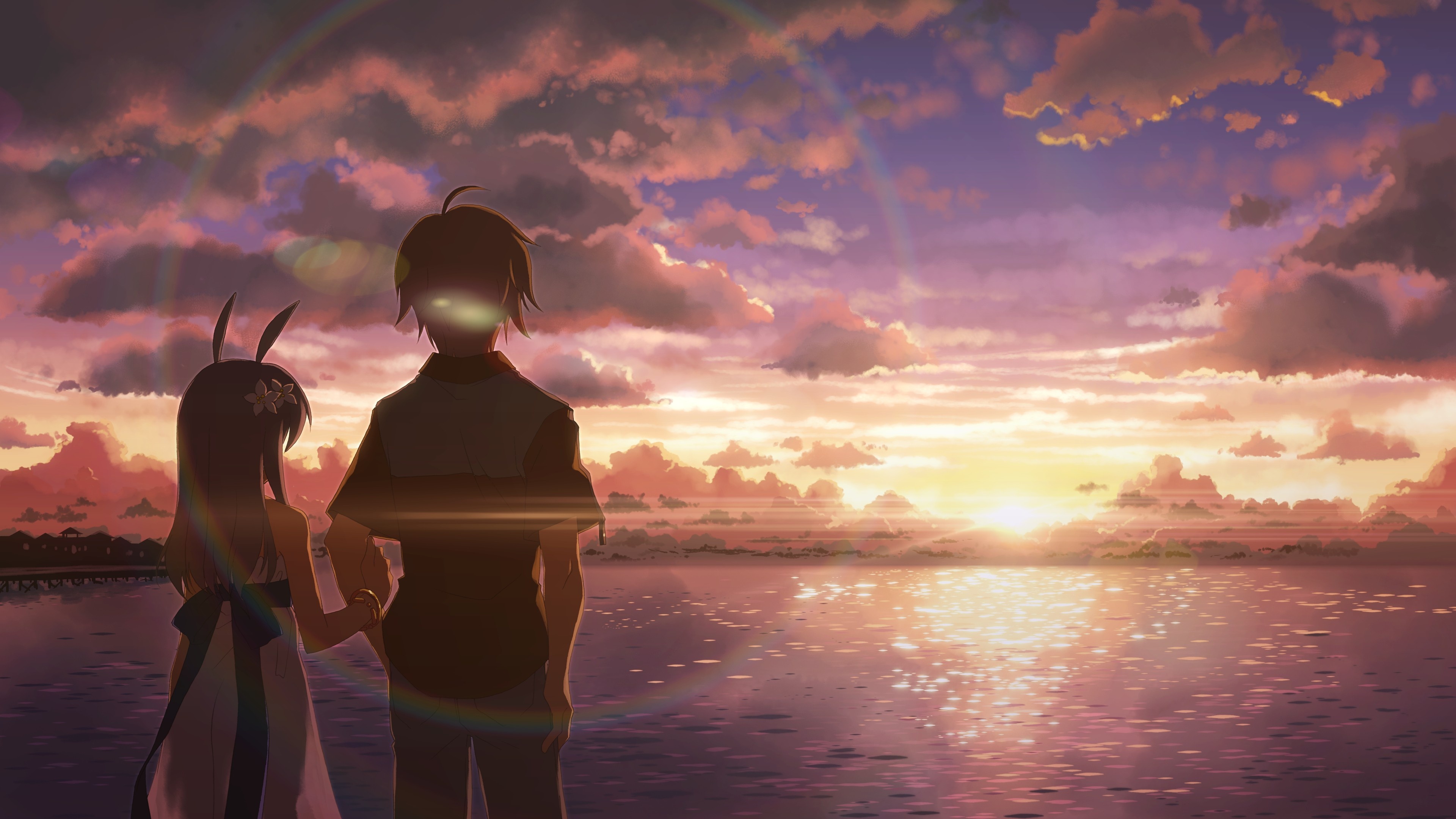 Anime, DJ Max, Beach Sunset, Lens Flare Sky, 3840x2160 4K Desktop