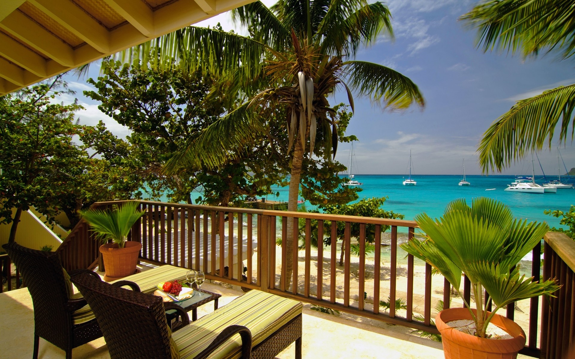 Ocean boats, Terrace balcony view, Sea beach, HD desktop and mobile backgrounds, 1920x1200 HD Desktop