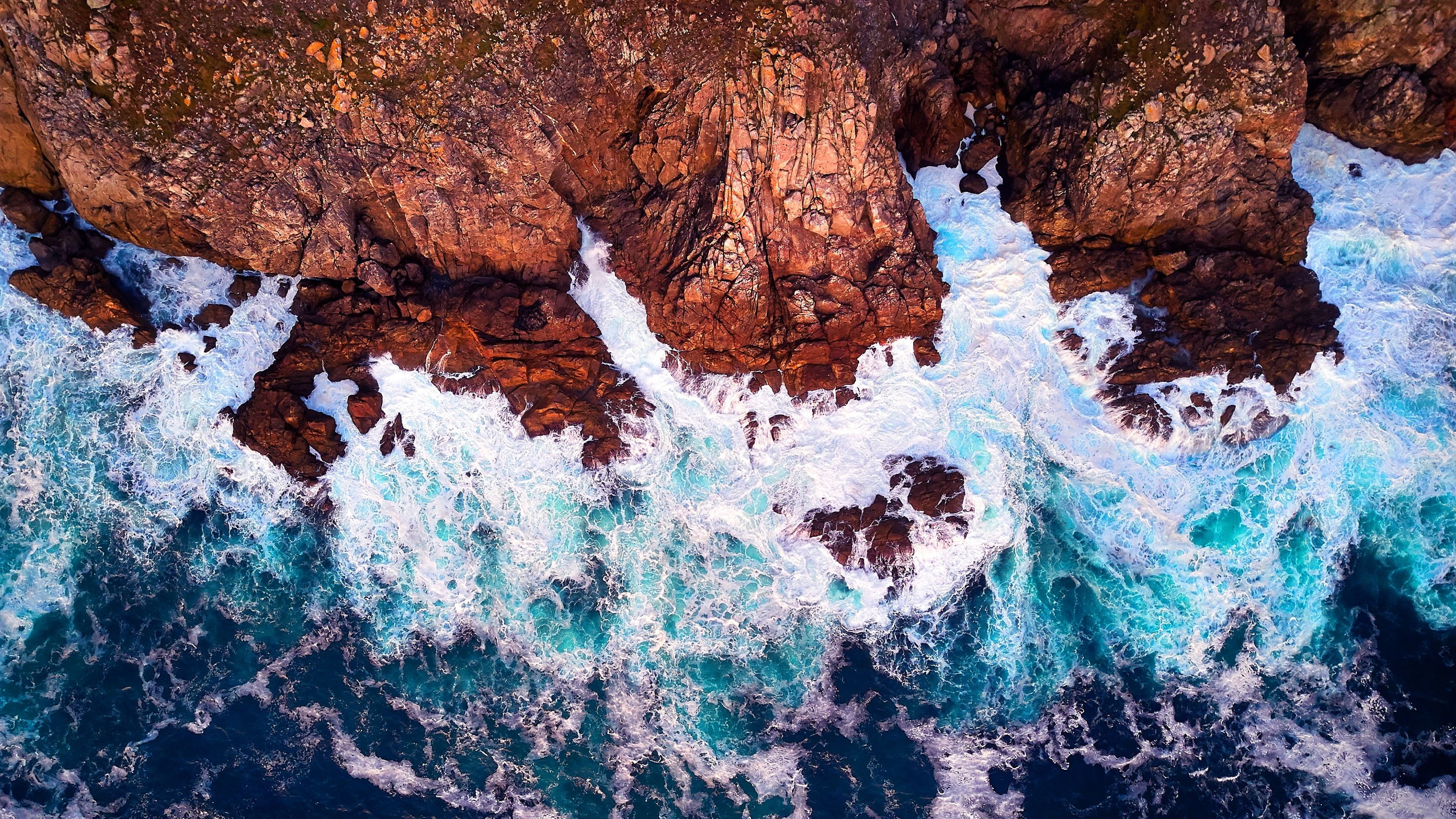 Atlantic Ocean, Blue water rock, Foamy waves, Majestic geology, 3840x2160 4K Desktop