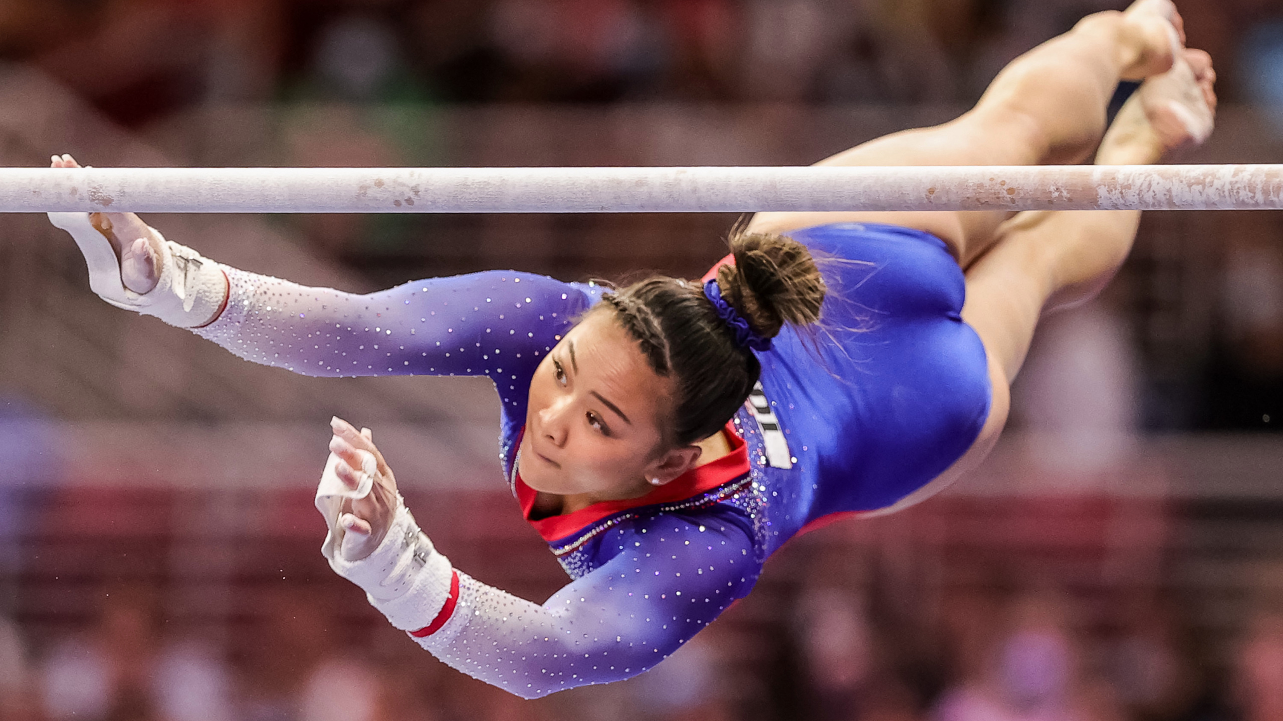 Uneven Bars: Suni Lee, American female gymnast, The first Hmong-American Olympian. 2560x1440 HD Wallpaper.