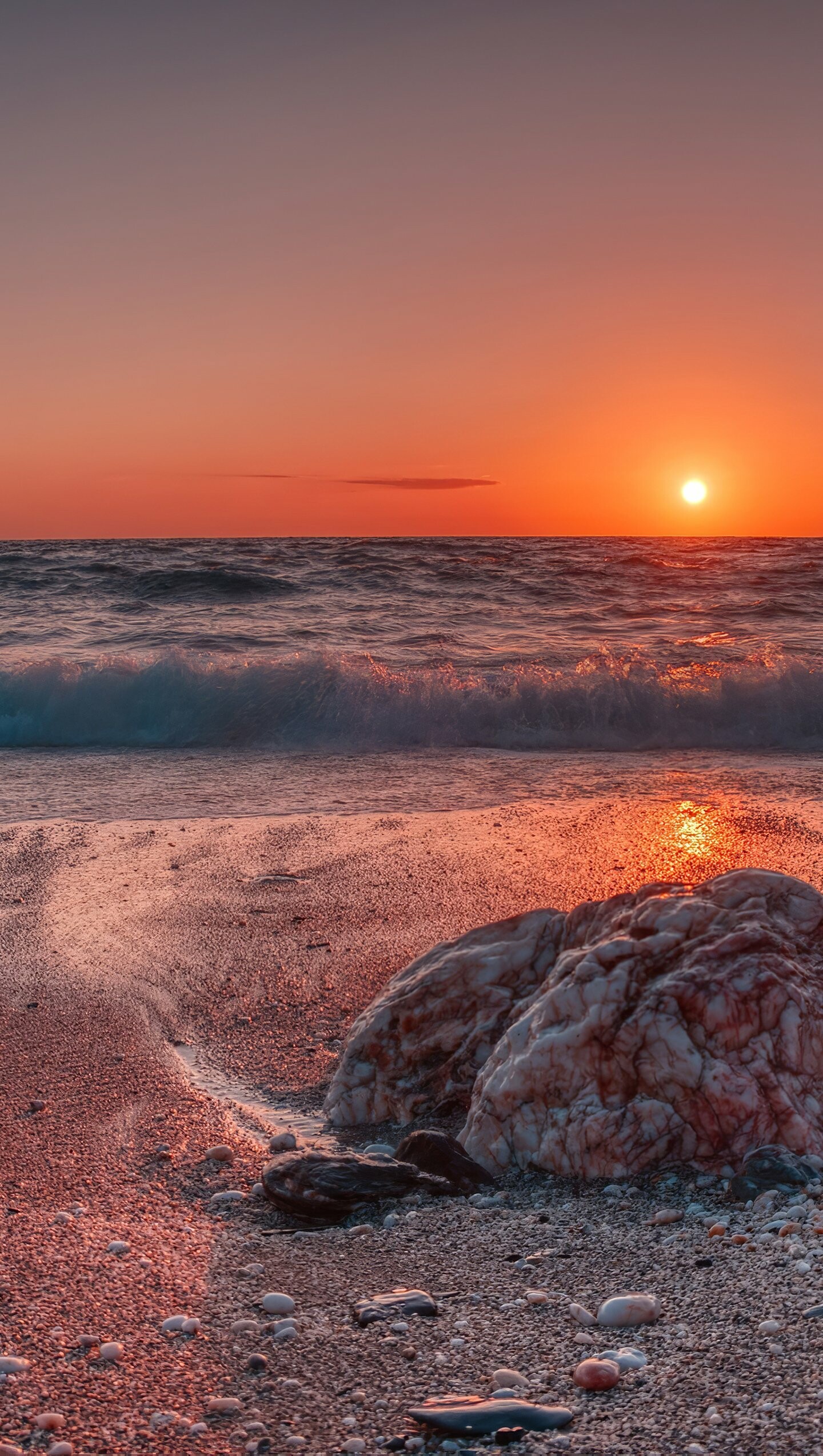 Sunset: Beach, Sundown, Maritime scenery. 1440x2550 HD Wallpaper.