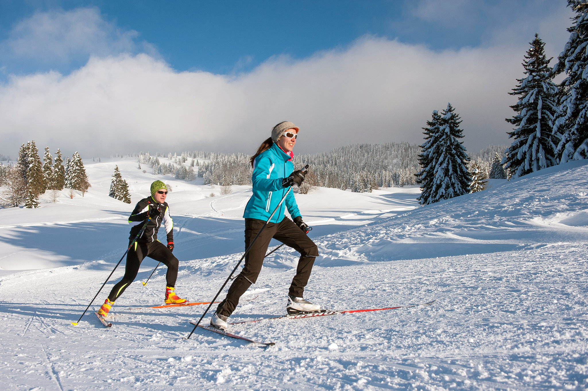 Cross-country skiing, Jura Mountains, Winter wonderland, Scenic trails, 2050x1370 HD Desktop