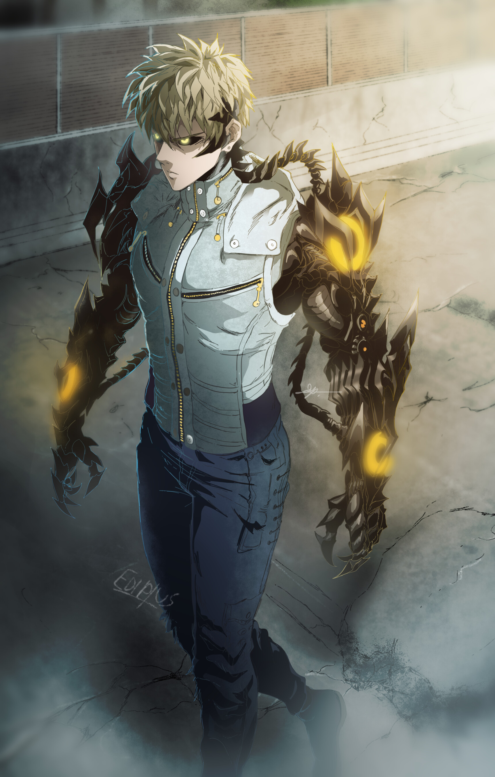 Genos: One Punch Man, Post-Super-Fight-Arc Upgrade, True Spiral Incineration Cannon. 1720x2700 HD Wallpaper.