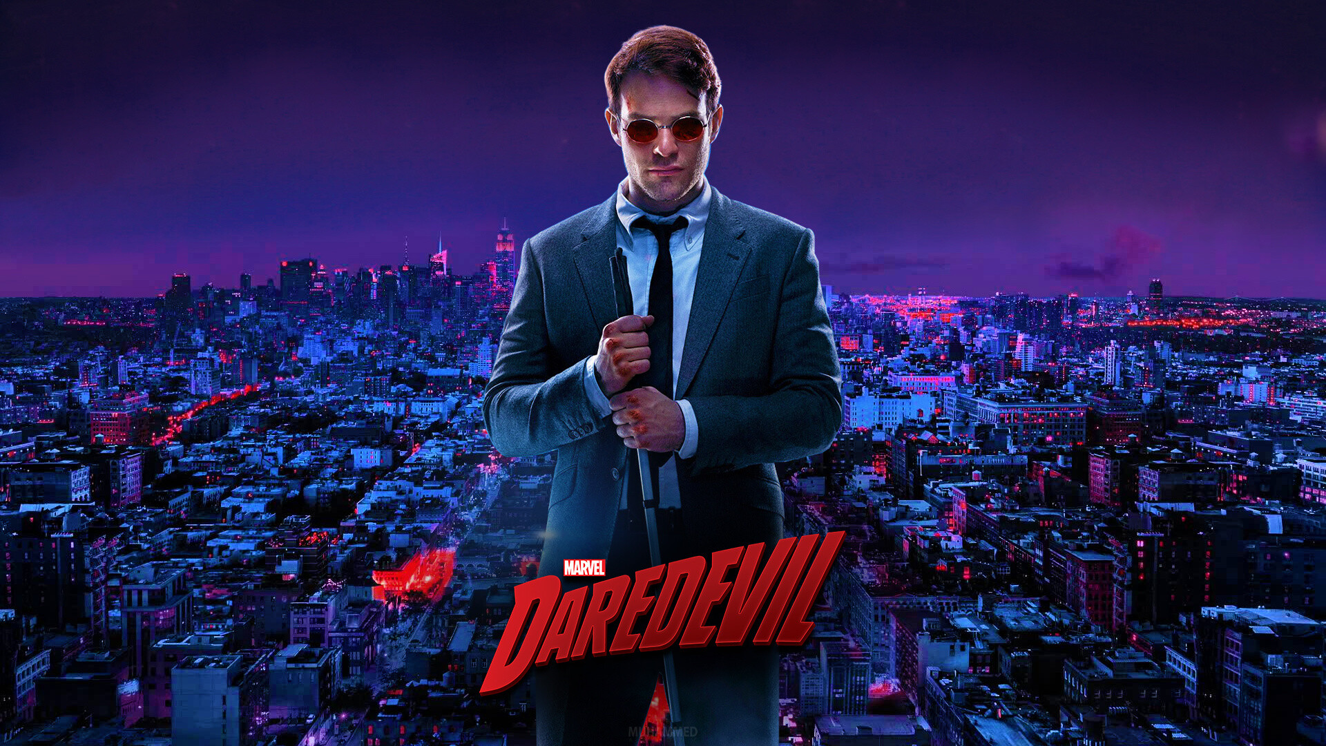 Daredevil (TV Series): Charlie Cox stars as Matt Murdock, a blind lawyer-by-day who fights crime as a masked vigilante by night. 1920x1080 Full HD Background.