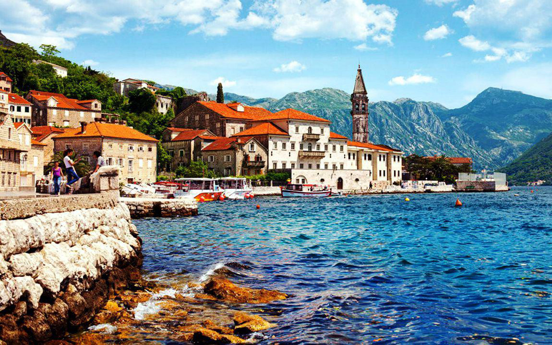 Town: Perast, Kotor Bay in Montenegro, The Adriatic Sea, Coastal village. 1920x1200 HD Background.