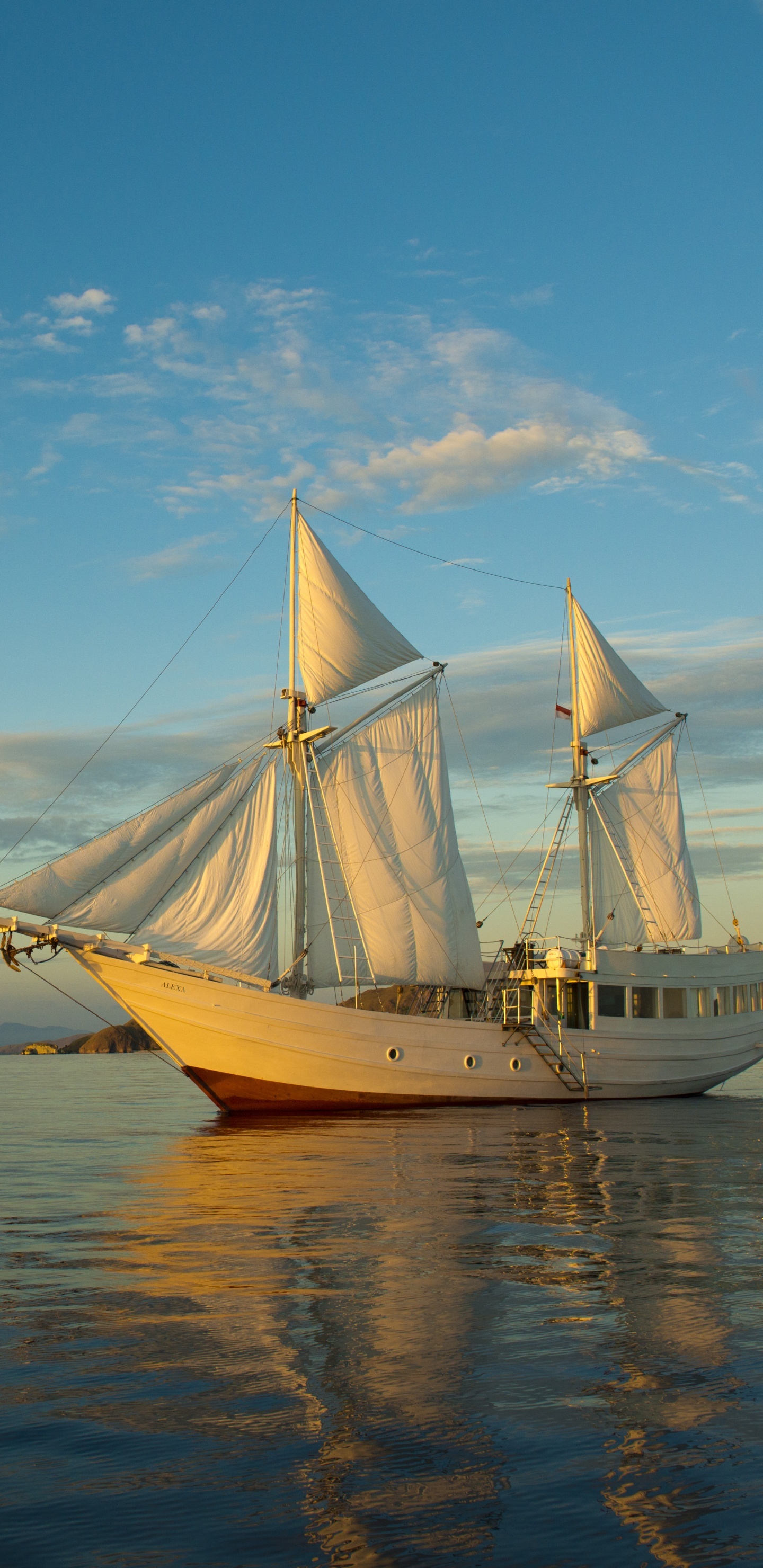 Schooner: Sailing ship, Used as sail training ships, Sea, Mast. 1440x2960 HD Background.