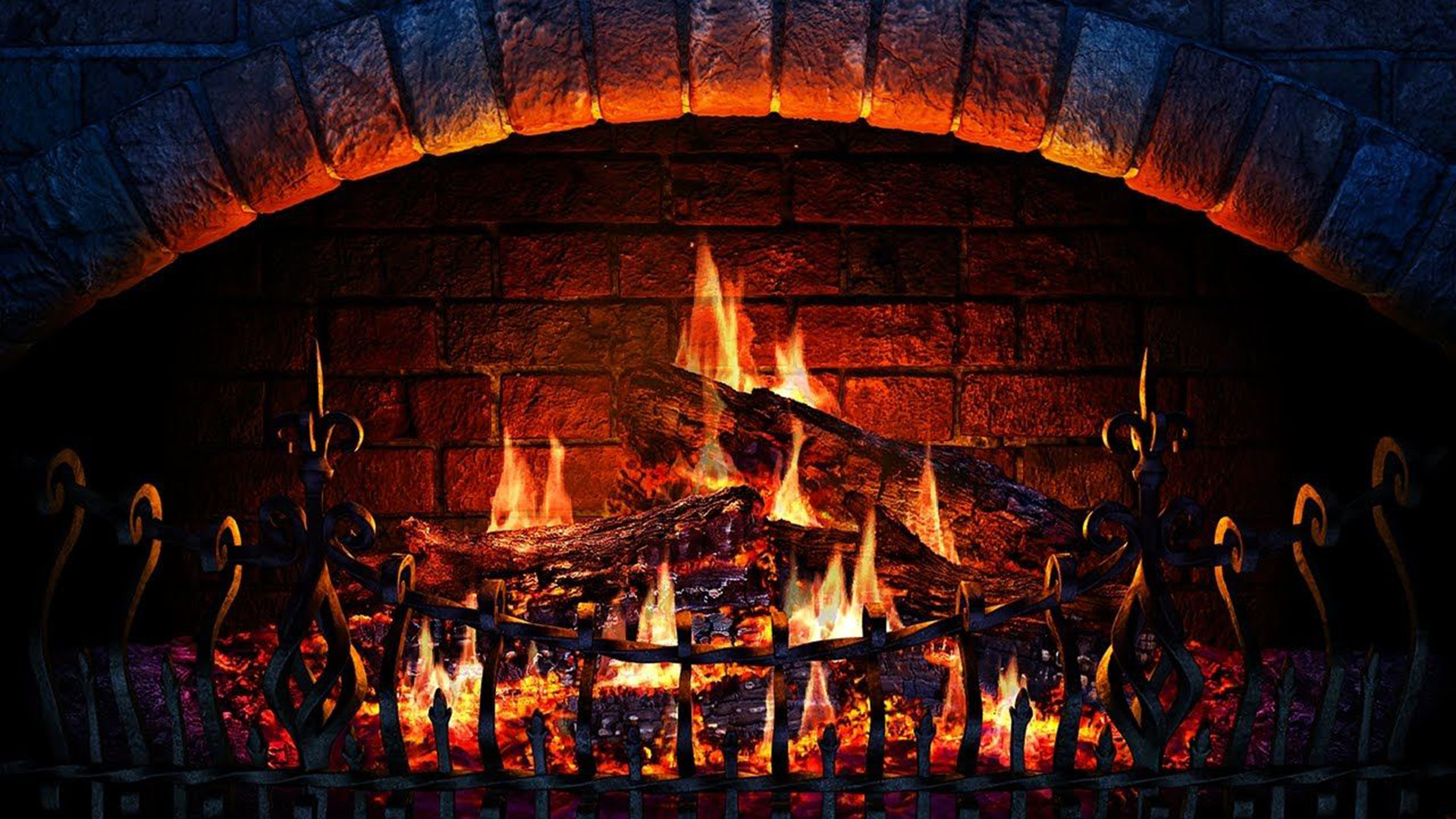 Fireplace: Hearth, Burning wood, The combustion reaction producing heat. 1920x1080 Full HD Background.