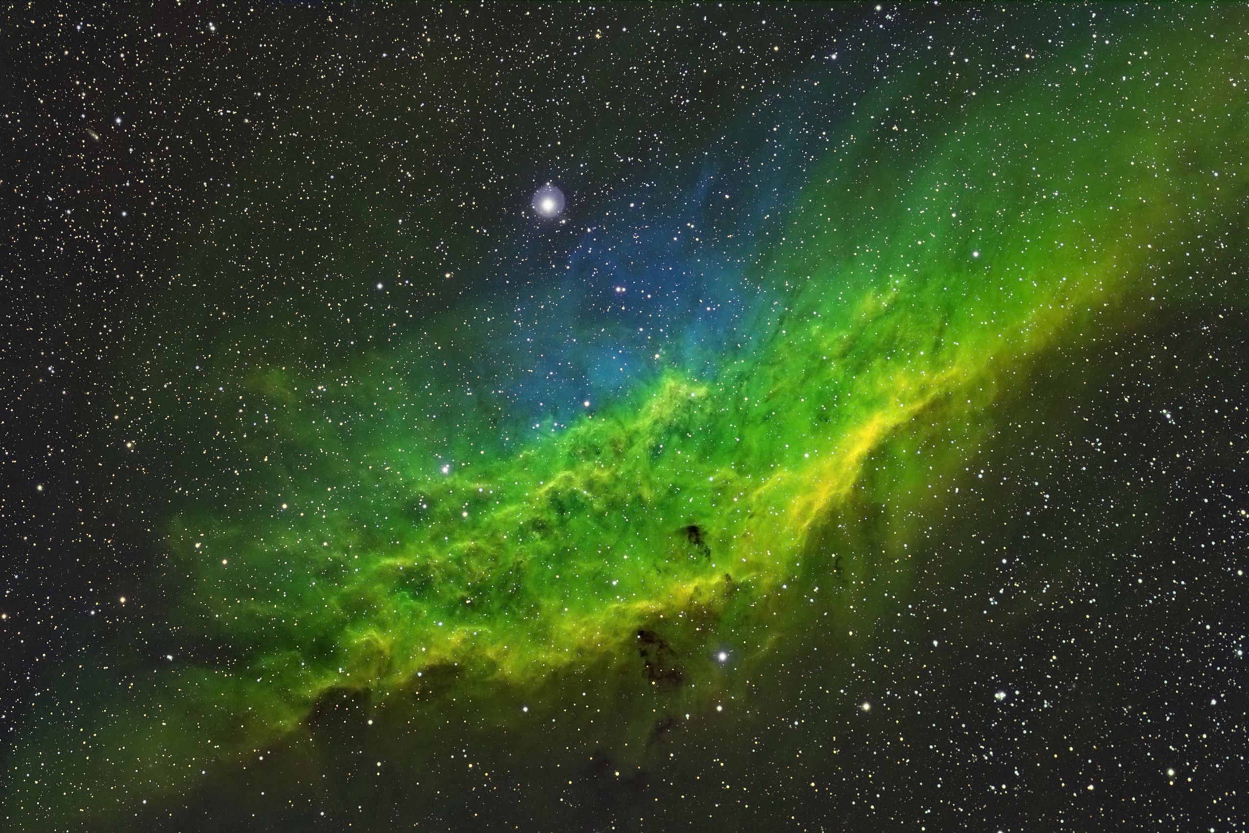 Green Nebula: The California Nebula, The constellation Perseus, Discovered by E E Barnard in 1884. 2550x1700 HD Background.