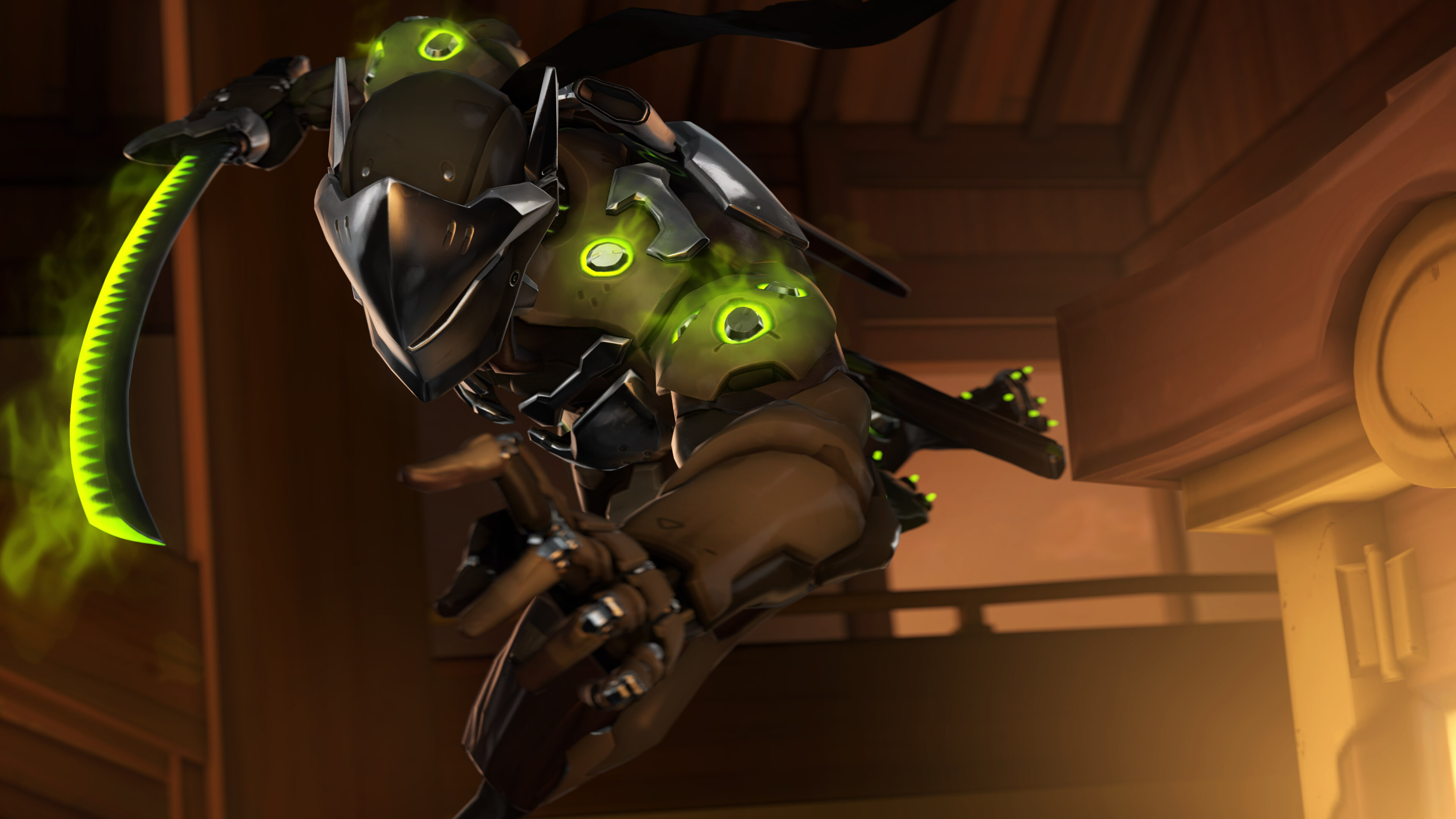 Genji: Overwatch, Removes the blade at the end of Dragonblade's duration regaining the use of his shurikens. 3840x2160 4K Wallpaper.