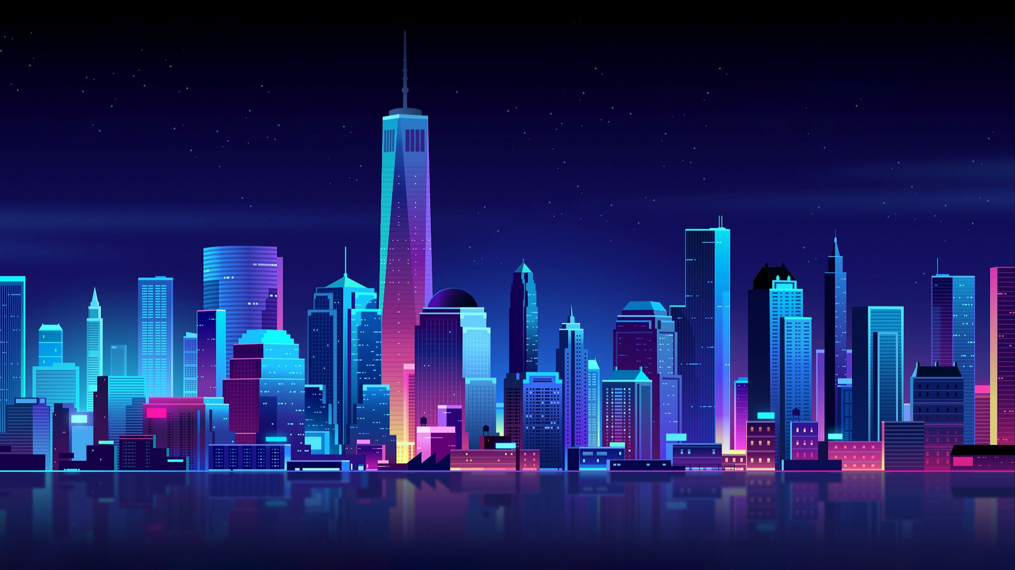 Neon Skyline, New York neon wallpapers, New York neon backgrounds, 3840x2160 4K Desktop