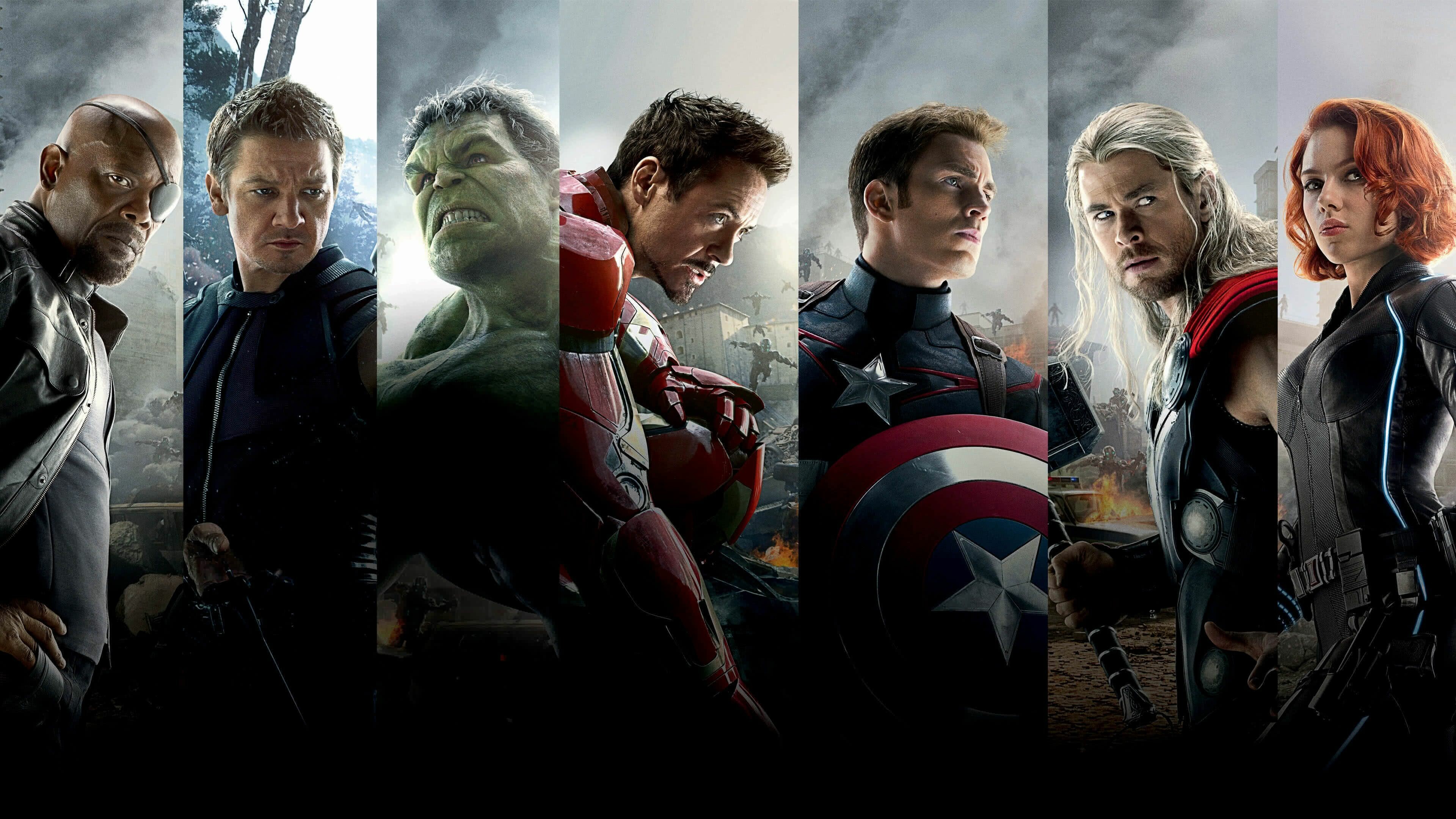 Marvel: Avengers: Age of Ultron, Captain America, Hulk, Black Widow, Iron Man, Thor. 3840x2160 4K Wallpaper.