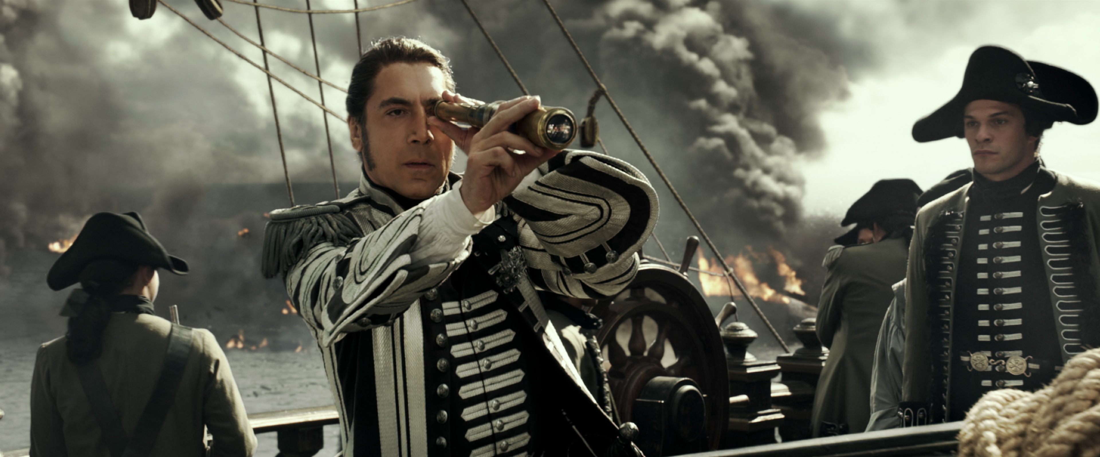 Javier Bardem (Captain Salazar): Pirates Of The Caribbean, Javier Bardem's character. 3840x1600 Dual Screen Wallpaper.