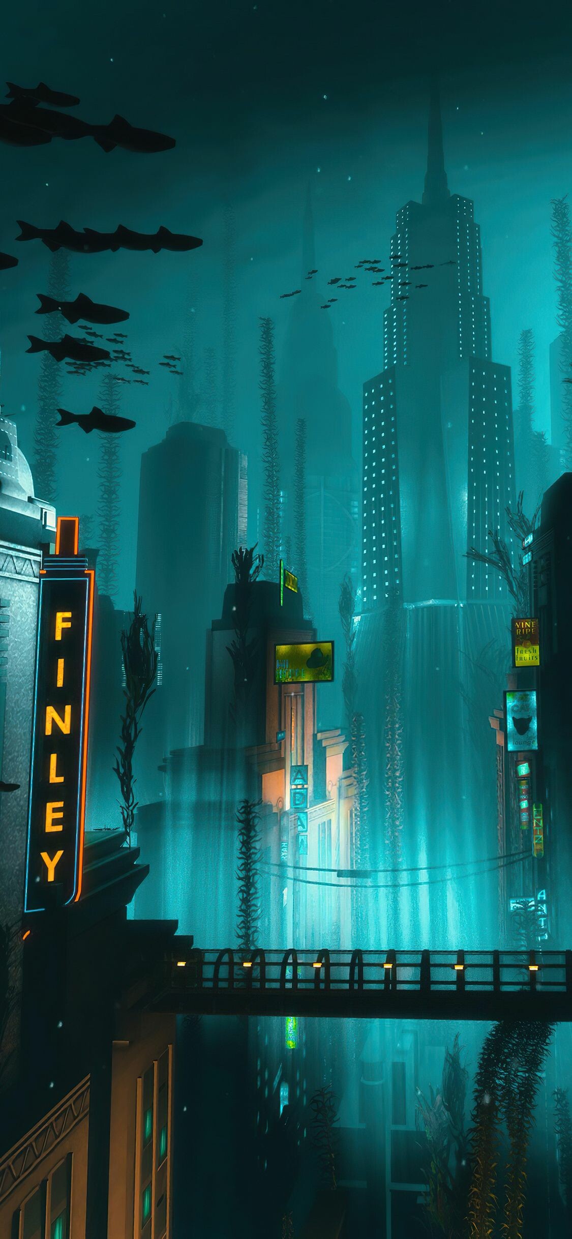 BioShock: The fictional underwater city of Rapture, An underwater city, The main setting. 1130x2440 HD Background.