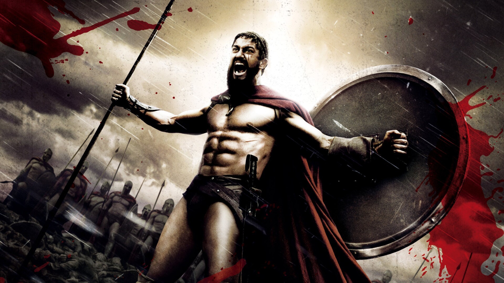 Sparta: A comics-style moment in 300, Battle-of-Thermopylae-based action film, Gerard Butler, Leonidas I. 1920x1080 Full HD Background.
