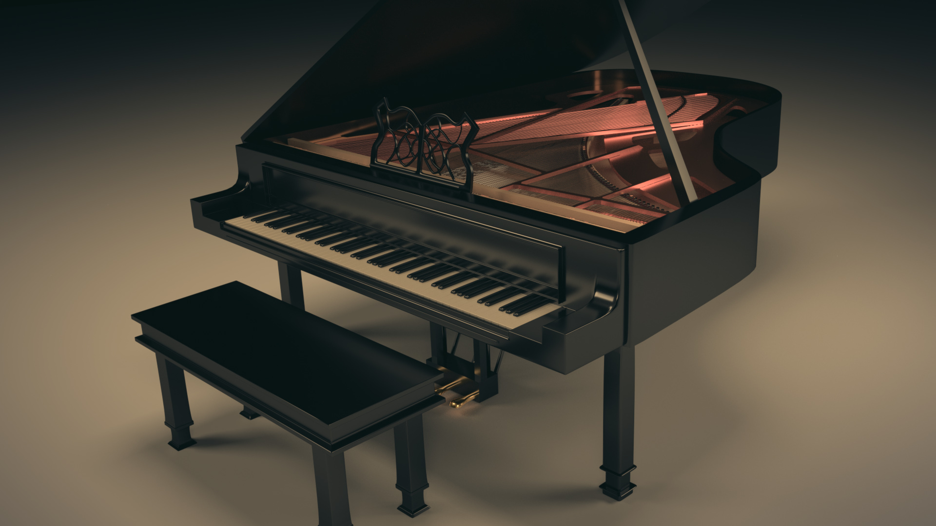 Fortepiano: Grand Piano, Blender Artists Community, 3D-Modeling, Computer Graphics. 1920x1080 Full HD Wallpaper.
