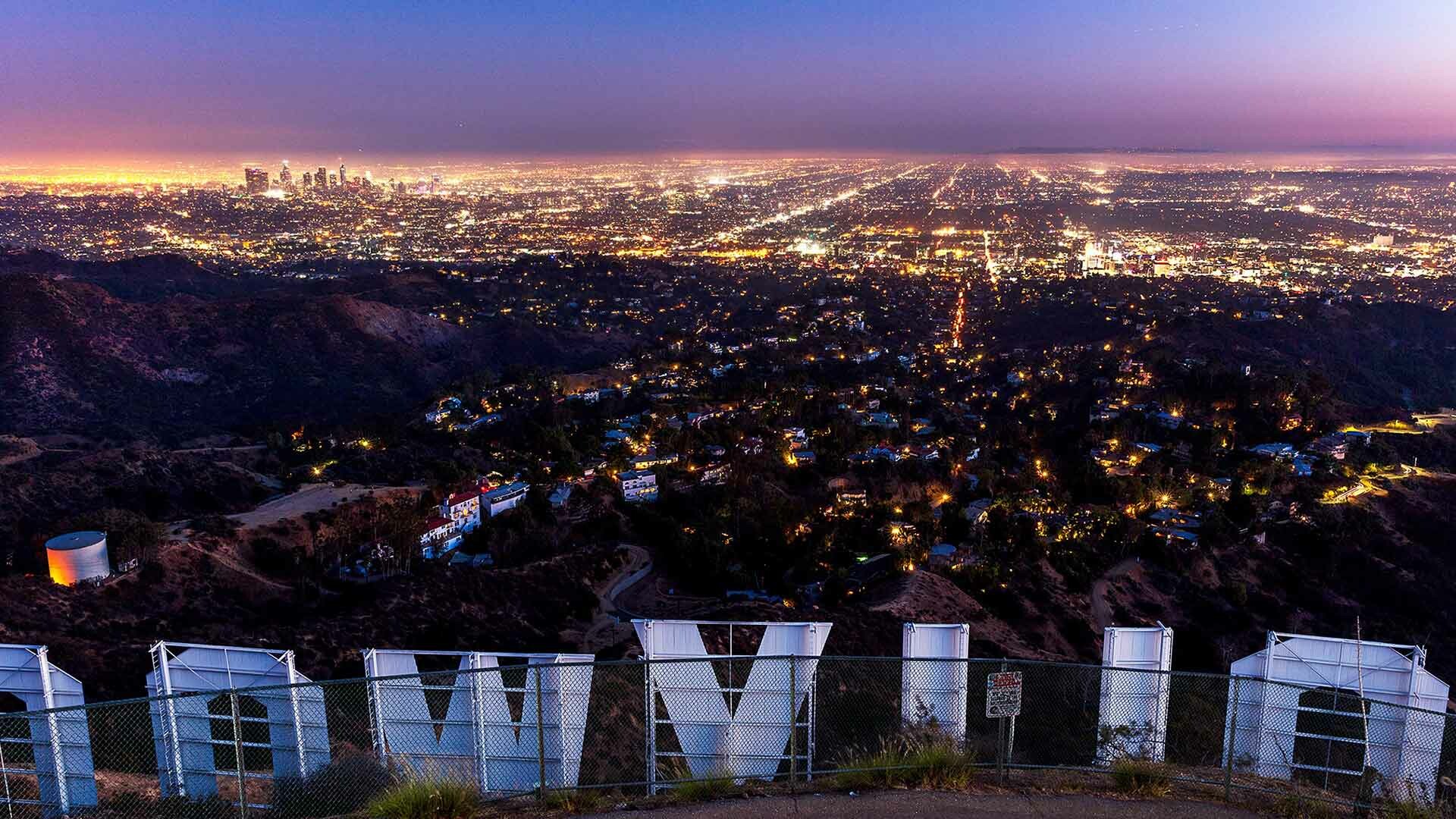 Hollywood Sign: The landmark located north of Mulholland Highway and south of Forest Lawn Memorial Park cemetery. 1920x1080 Full HD Wallpaper.
