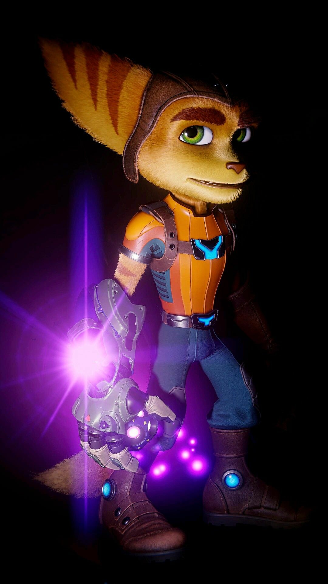 Ratchet and Clank: Rift Apart: A playable character, Uses his skills as a mechanic, a pilot, and a combatant to protect the universe from threats. 1080x1920 Full HD Background.
