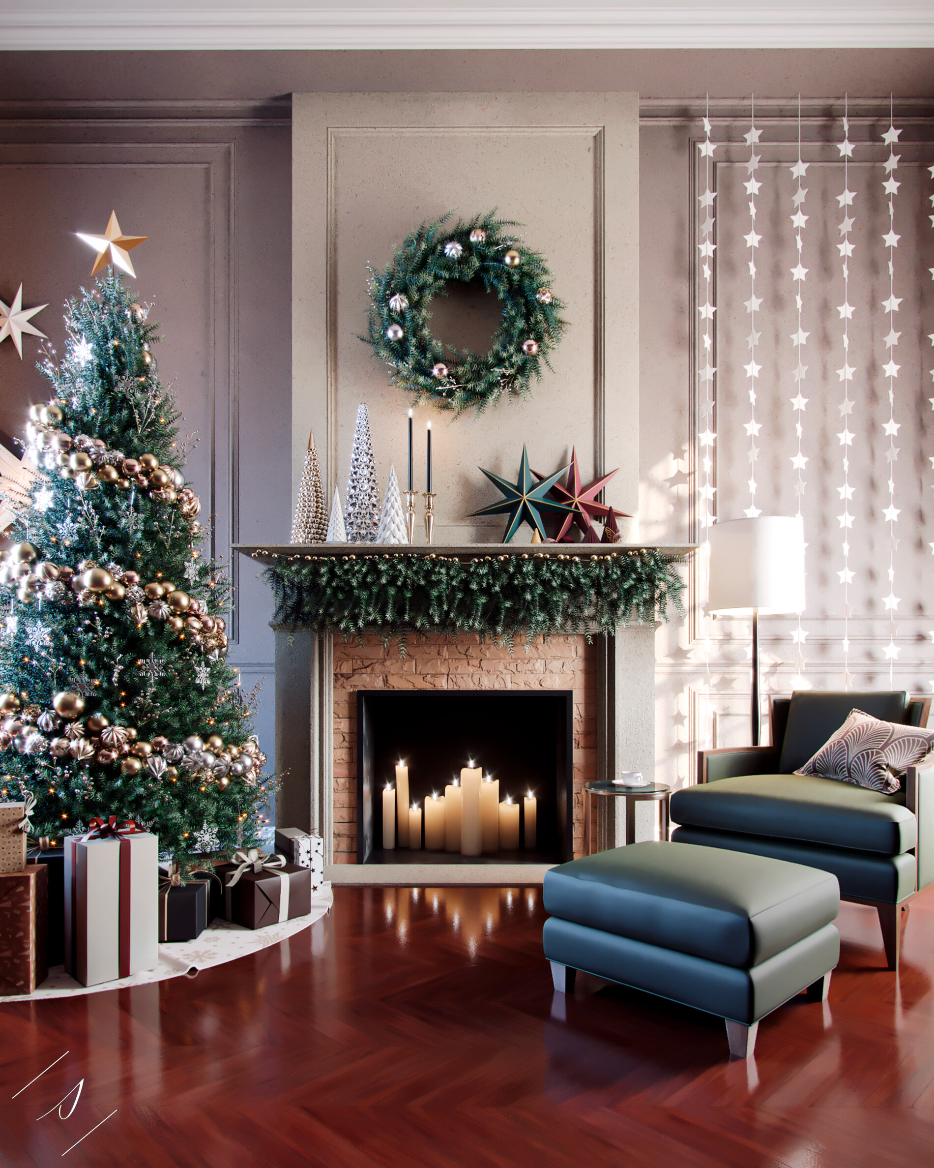 Christmas Fireplace: Holiday ornament, Living room, Inglenook. 1900x2380 HD Wallpaper.