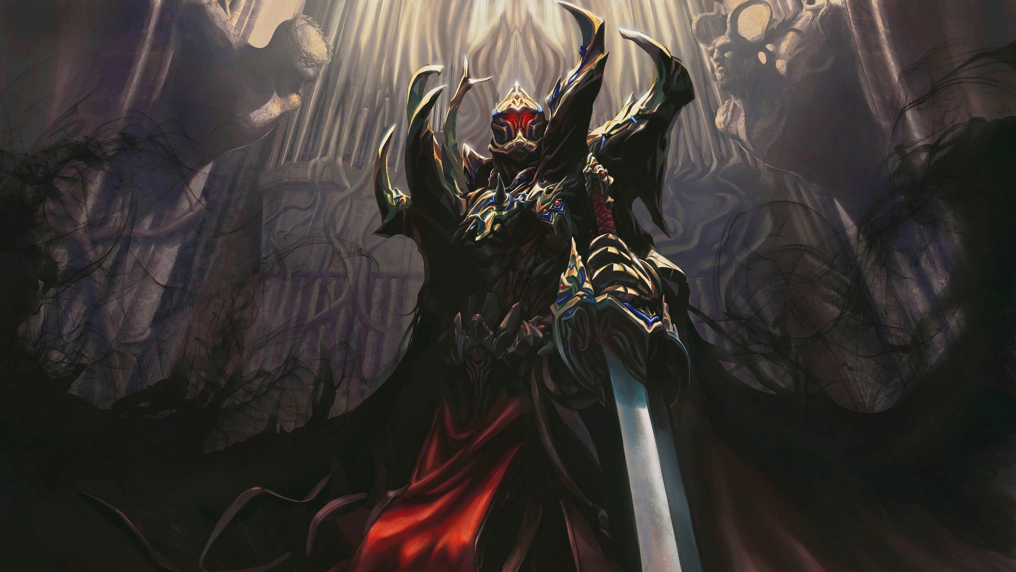 Knight: Fantasy art, Knighthood, Sword. 3840x2160 4K Background.