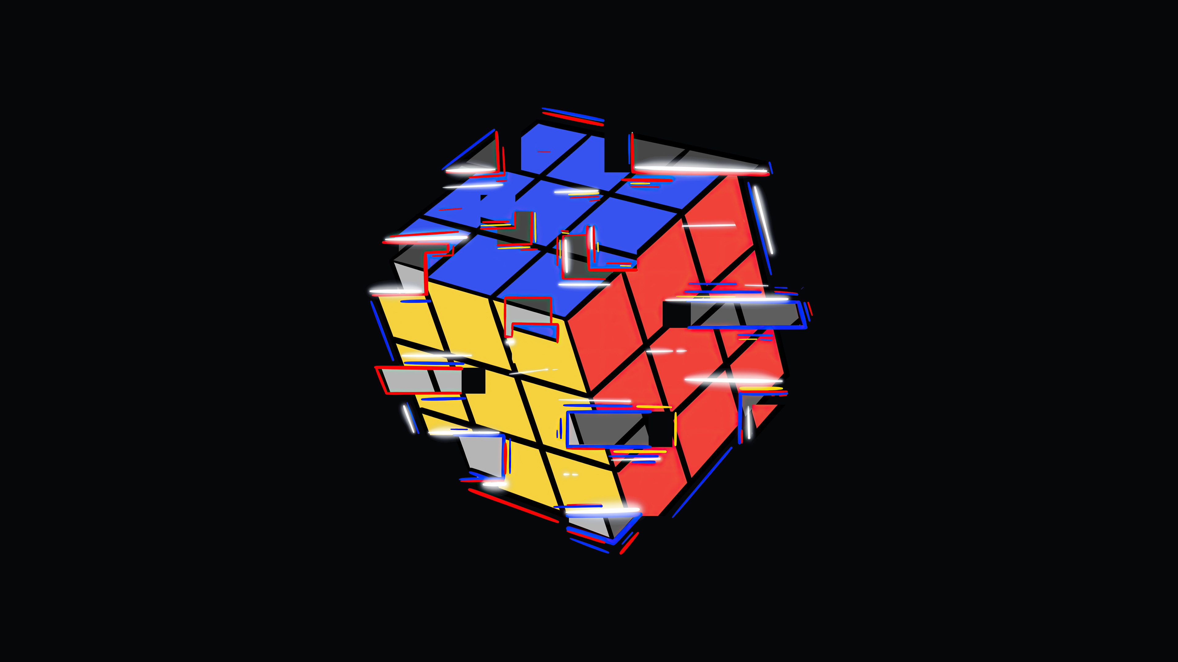 Rubik's Cube art, Vibrant 4K abstraction, Geometric precision, High-resolution intelligence, Puzzle pieces background, 3840x2160 4K Desktop