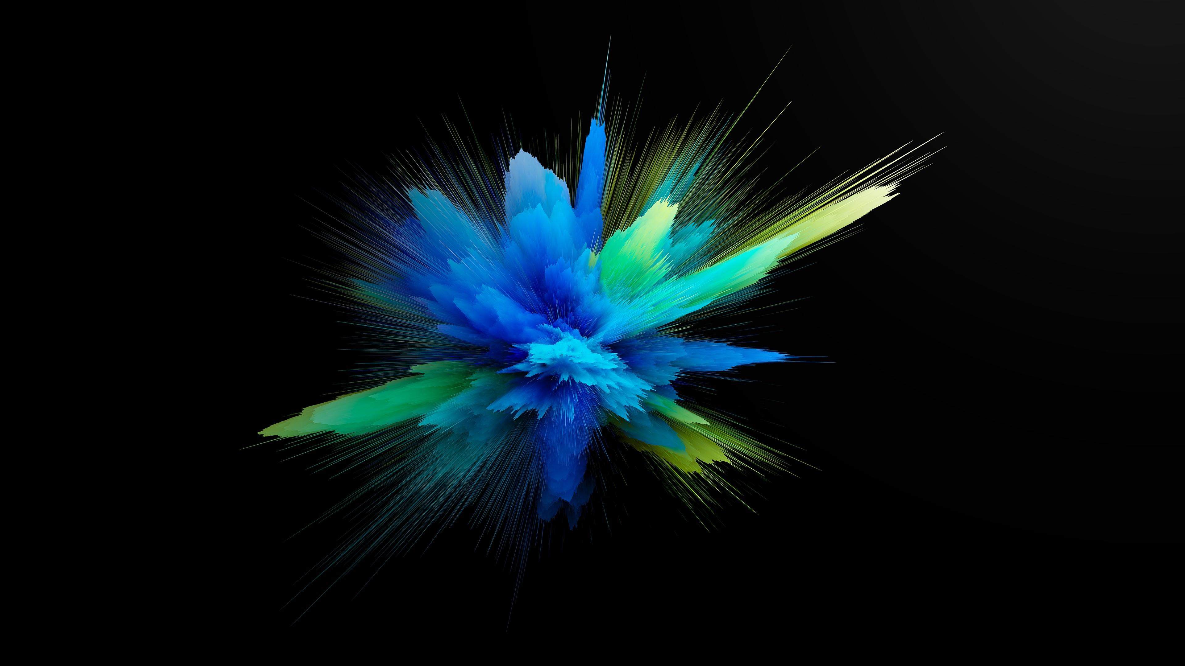 Green blue color powder, Bursting energy, Dark background, Abstract art, 3840x2160 4K Desktop
