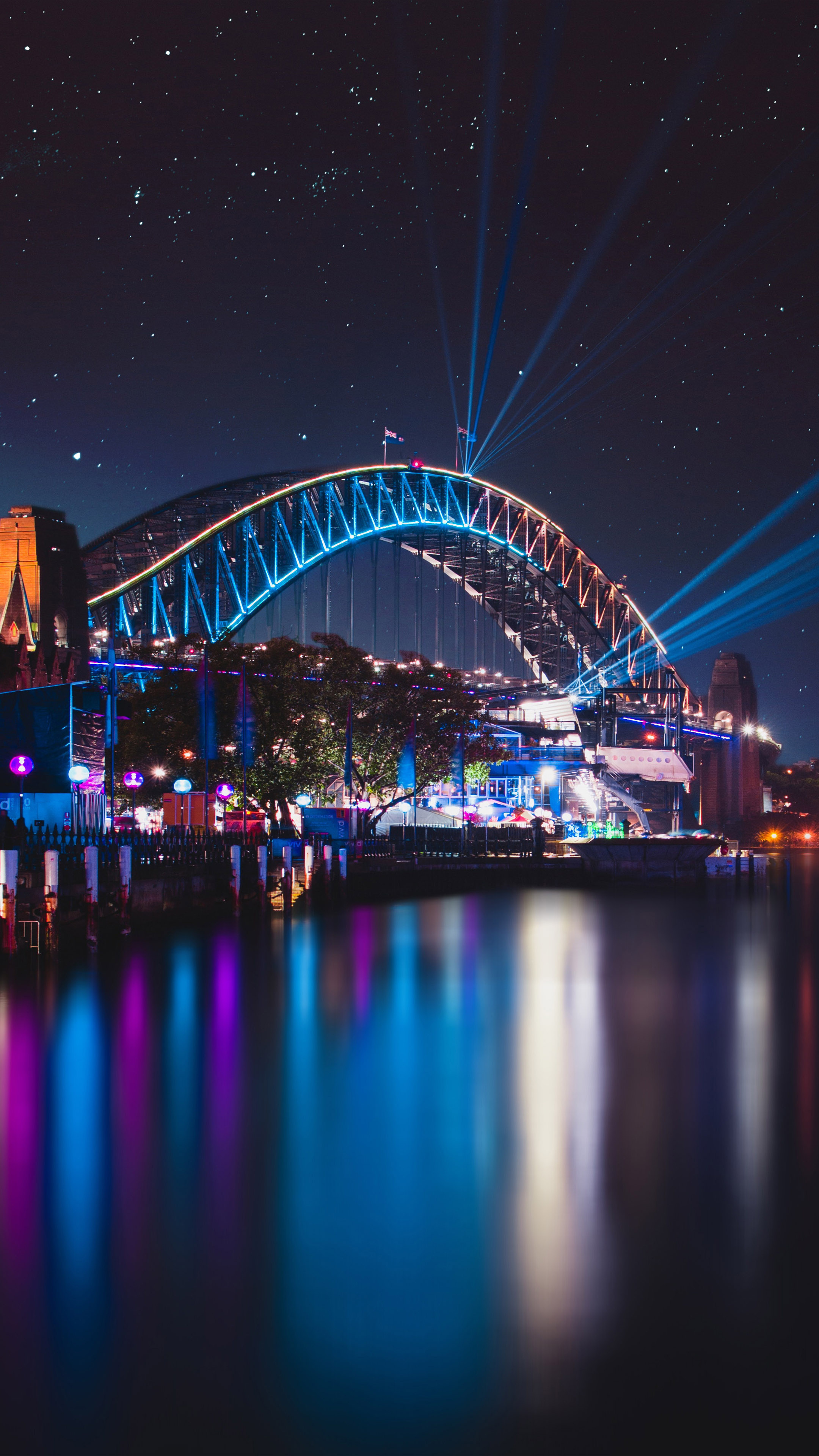 Sydney Harbor Bridge, Night reflections, 4K Ultra HD, 2160x3840 4K Phone