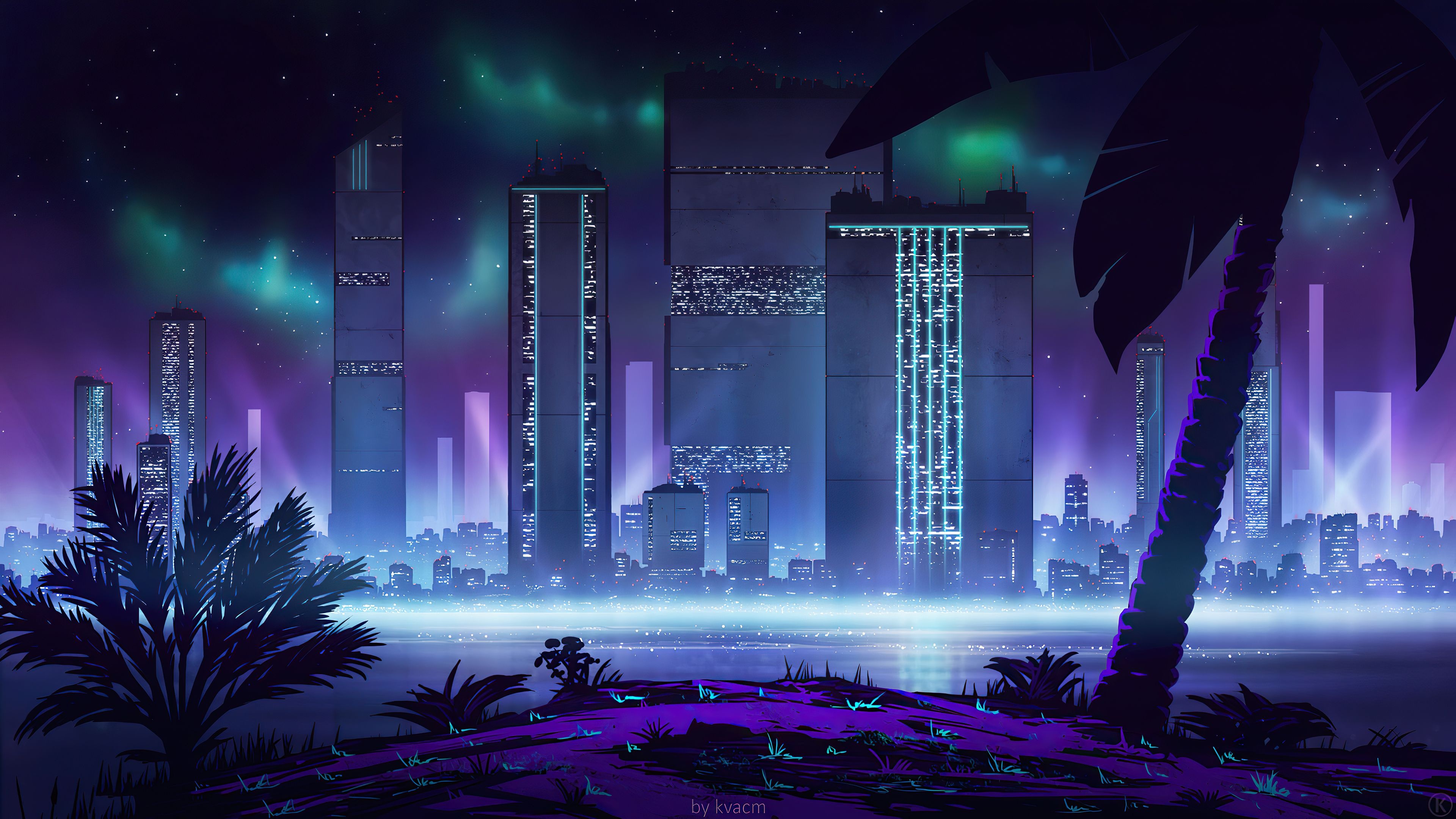 Neon Skyline, Cyberpunk cityscape, Vibrant neon lights, Nighttime ambiance, 3840x2160 4K Desktop