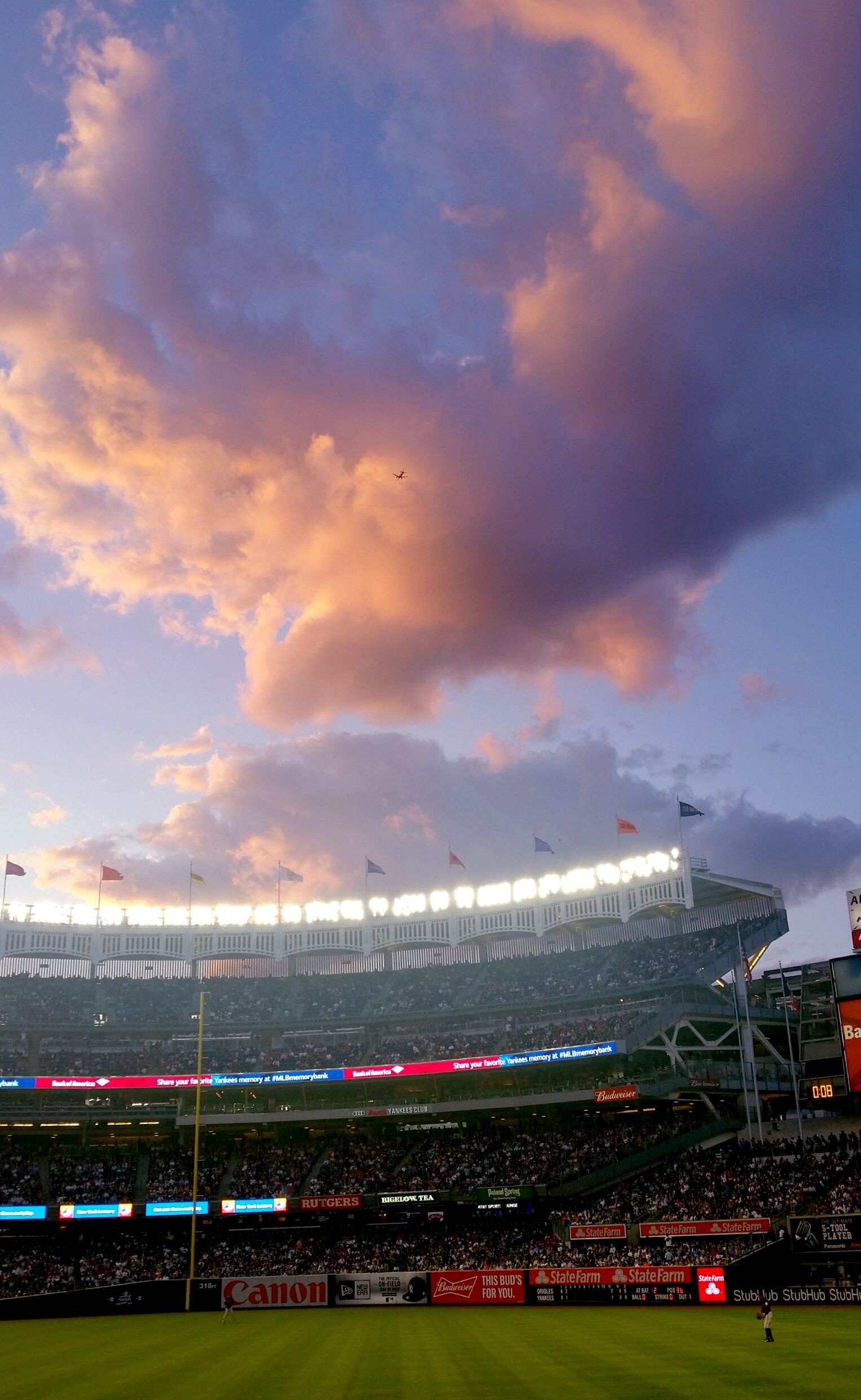 Yankees sunset, Stadium silhouette, Twilight baseball, Bronx dusk, Evening game, 1530x2490 HD Phone