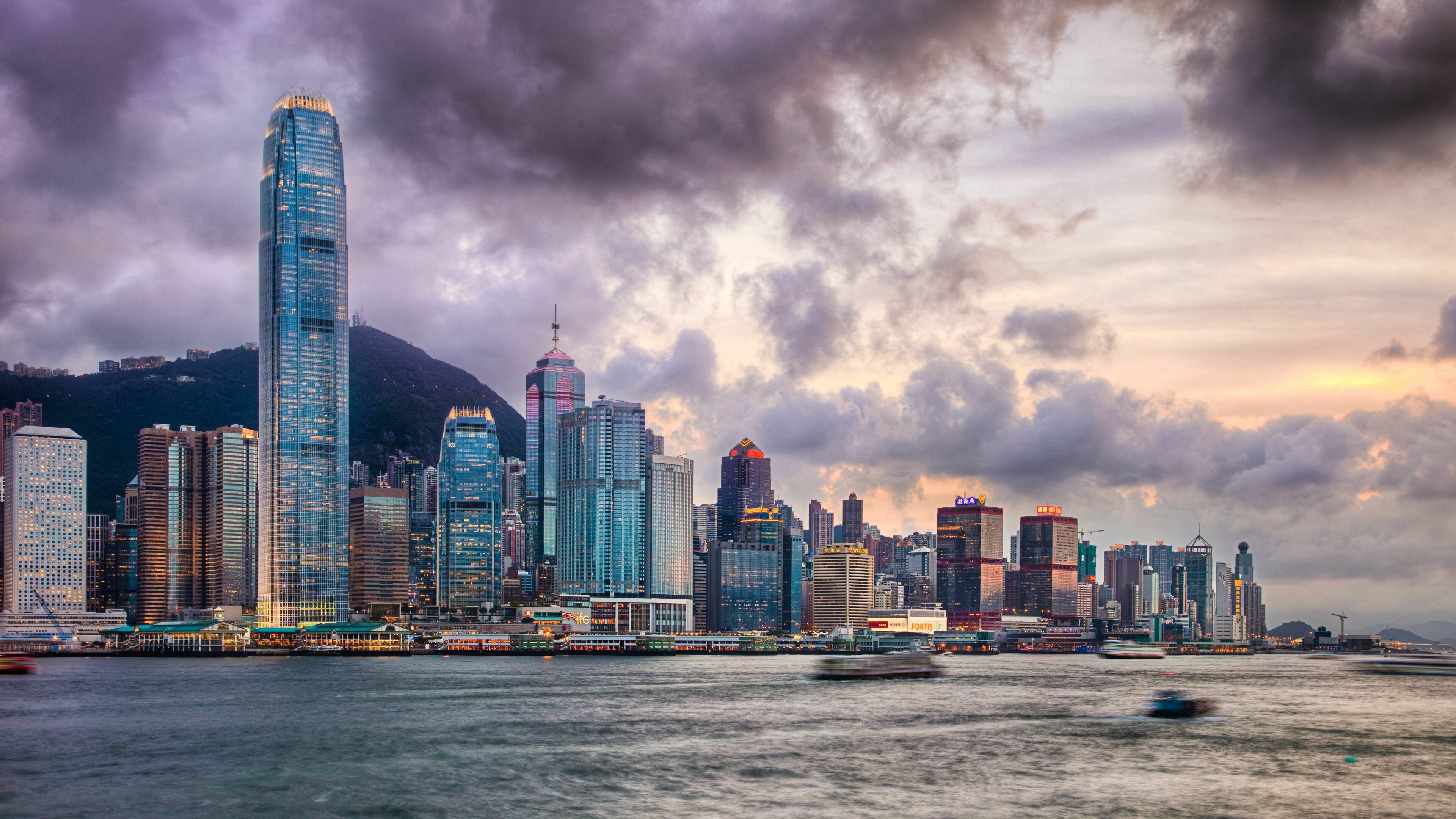Hong Kong: Victoria, A natural landform harbor. 3840x2160 4K Wallpaper.